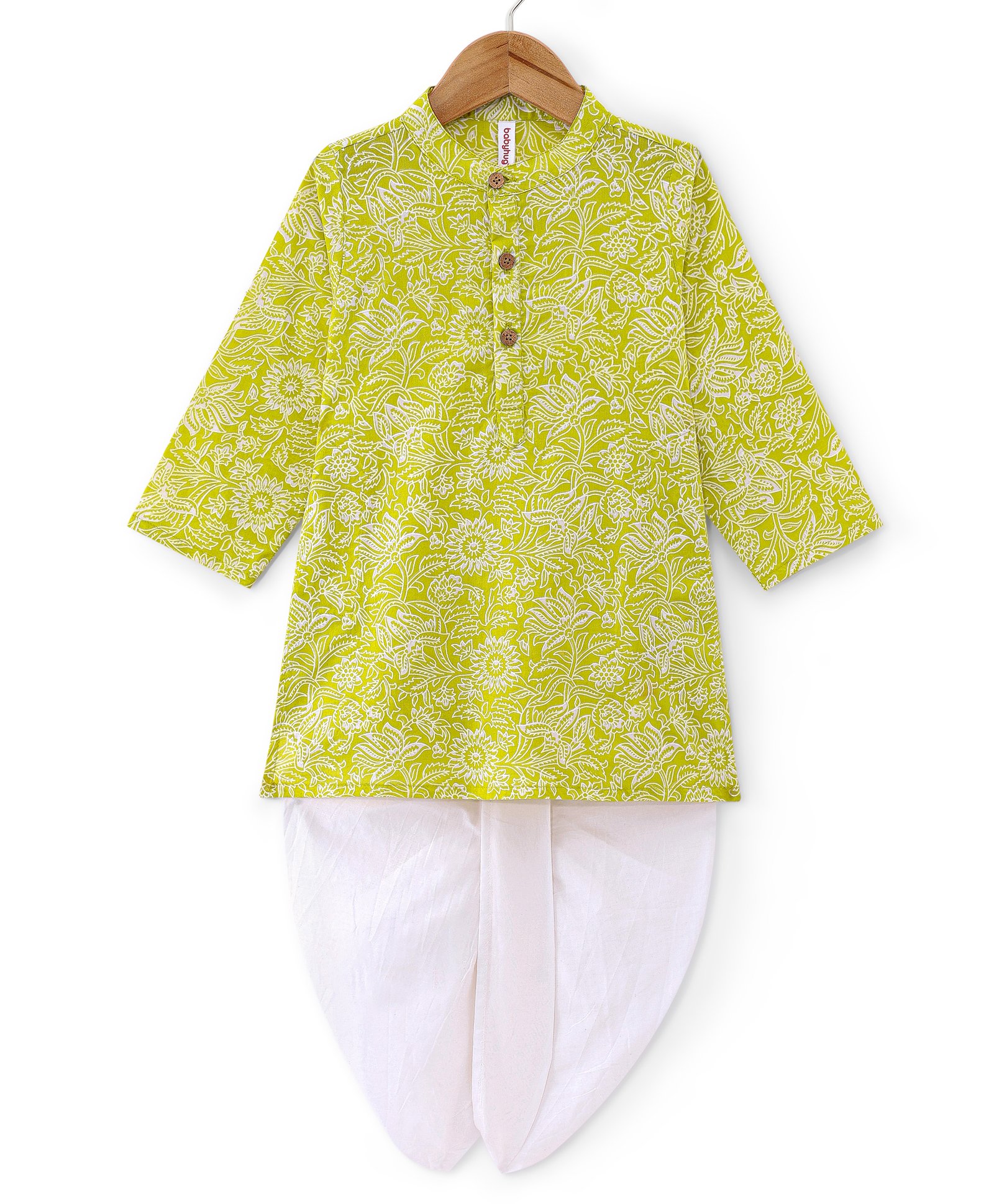 Babyhug 100% Cotton Woven Full Sleeves Floral Printed Kurta Dhoti Set-Green-picture-23