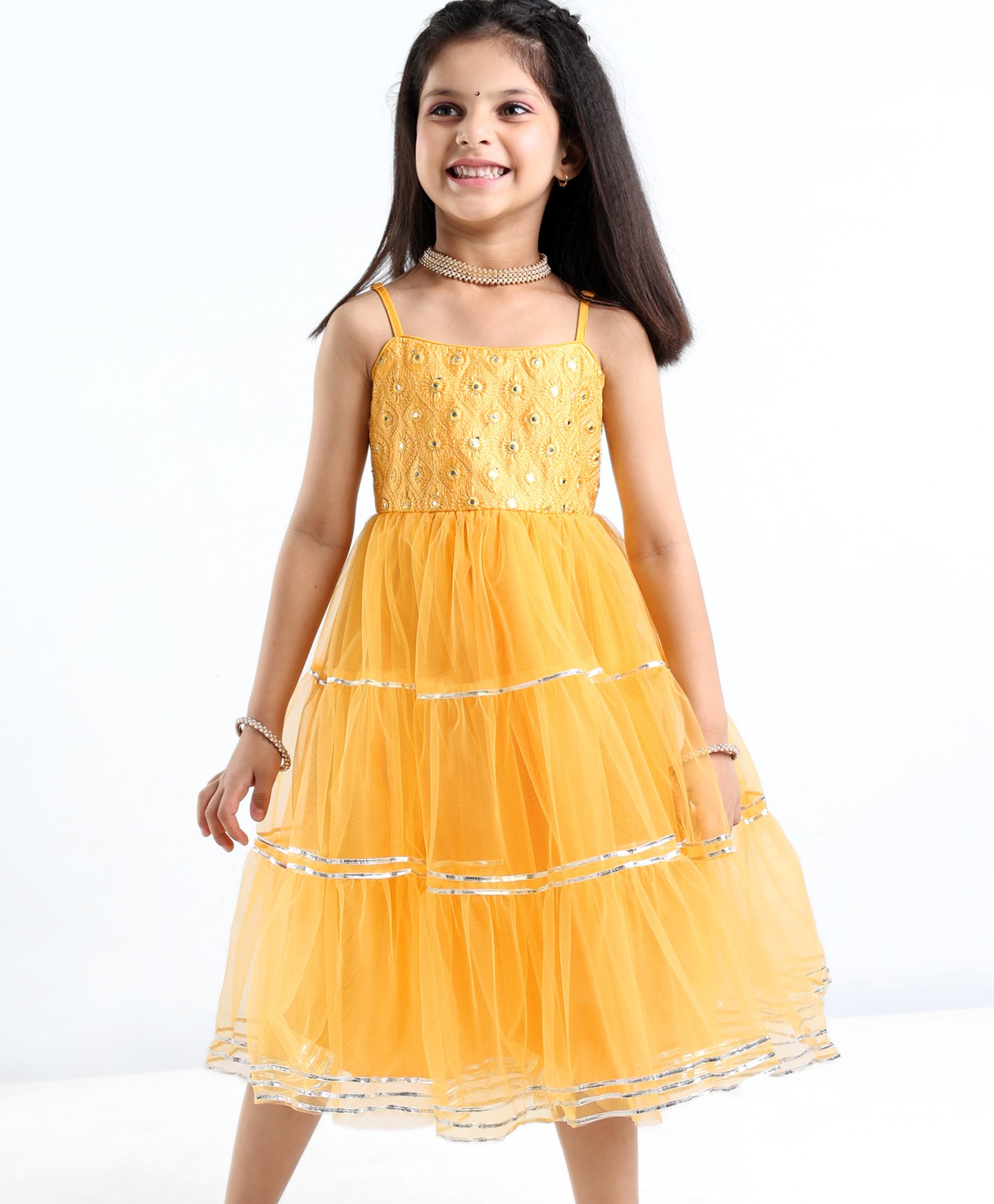 Babyhug Woven Sleeveless Net Embroidered Ethnic Dress - Orange-image-16