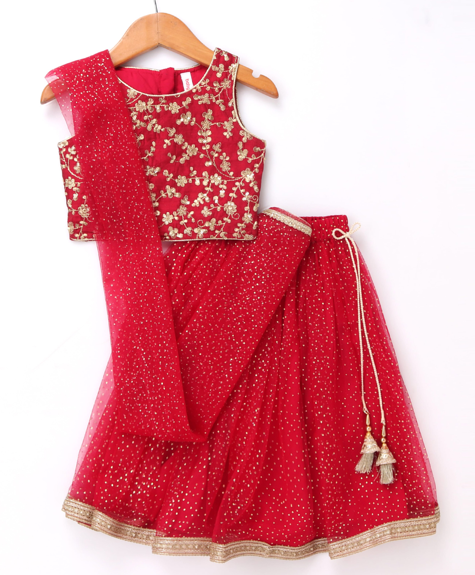 Babyhug Sleeveless Net Embroidered Choli Lehenga and Dupatta Set - Hot Pink-image-13