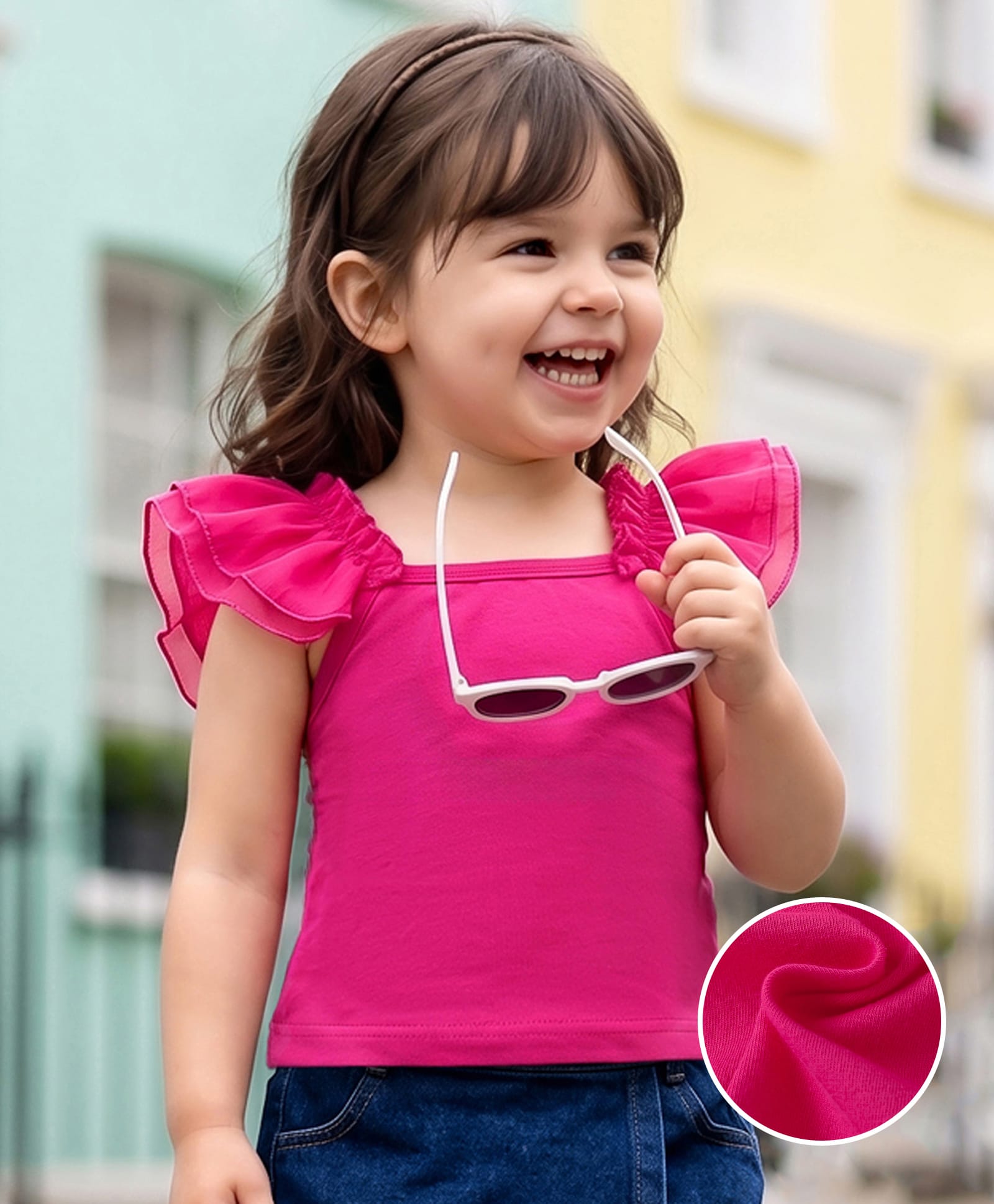 Kookie Kids Frill Sleeves Solid Color Top - Fuchsia-picture-15
