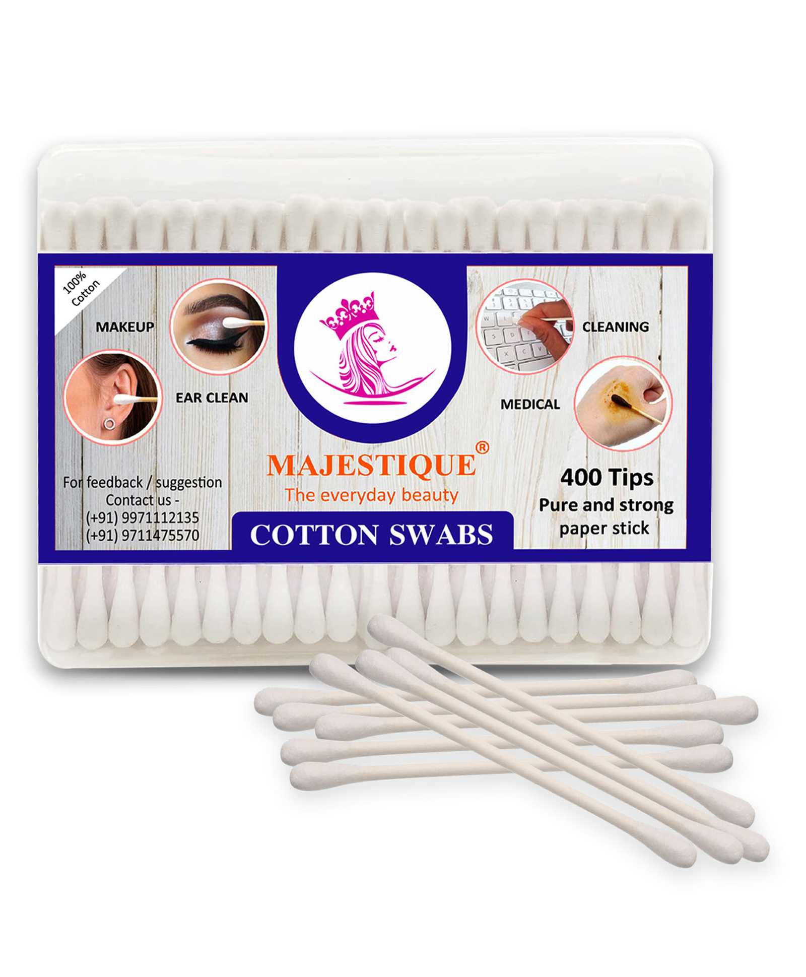 Majestique Paper Cotton Swabs Natural Cotton Buds Gentle on Face Ear Cleaning All Natural Cotton Swabs (200 Swabs)-image-29