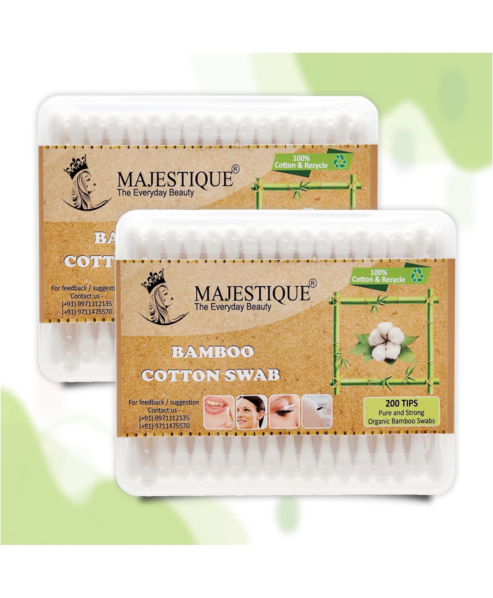 Majestique Bamboo Cotton Swabs Natural Wooden Cotton Swabs Ear Cleaning Buds Recyclable Cotton - 100 Swab - Pack of 2-image-22