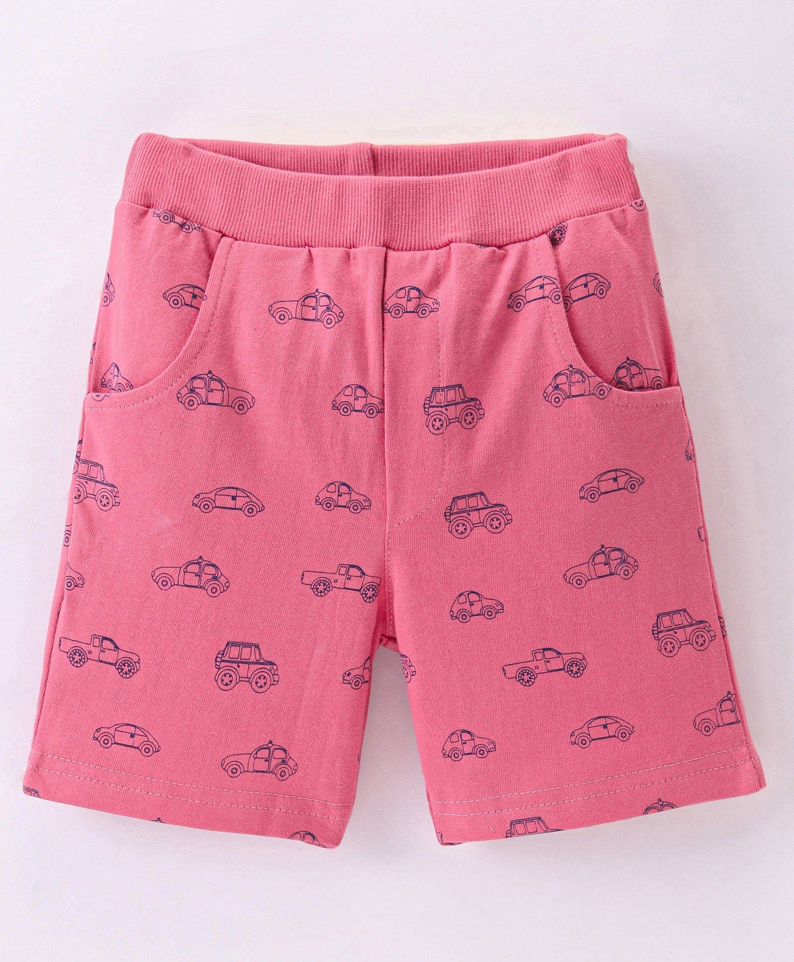 Pink Rabbit Single Jersey Above Knee Length Short Cars Print - Red-picture-25