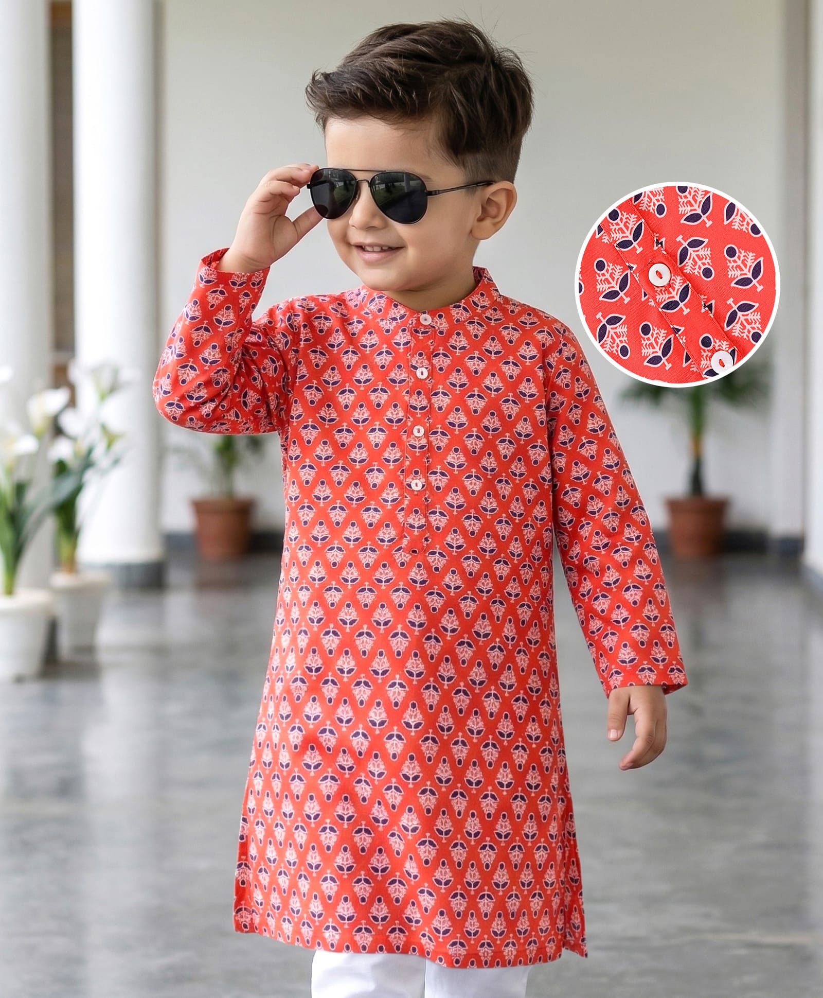 Babyhug 100% Cotton Woven Full Sleeves Kurta Floral Print - Orange-picture-31