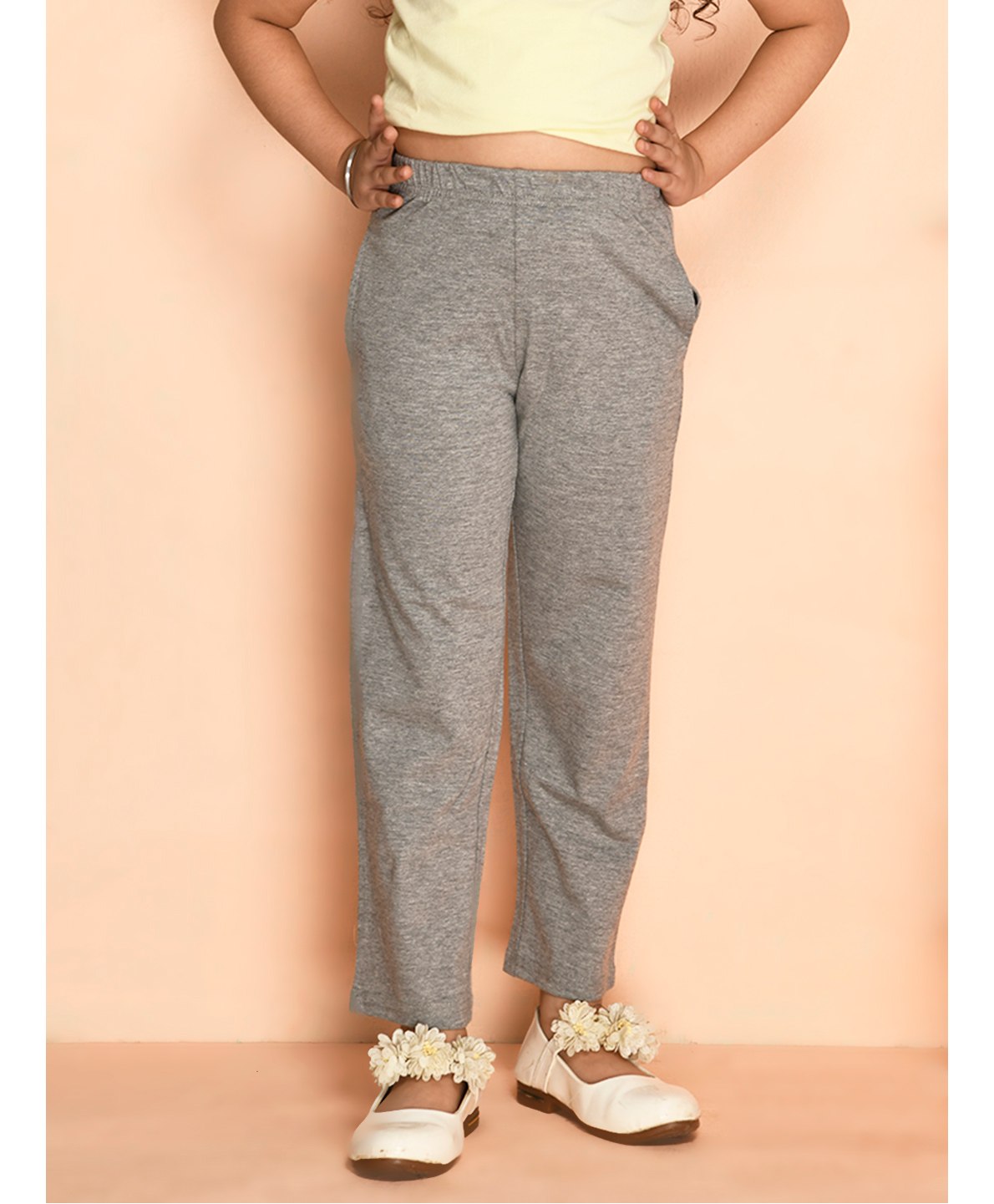 Kids Cave 100% Cotton Biowashed Solid Track Pant - Light Grey-picture-21