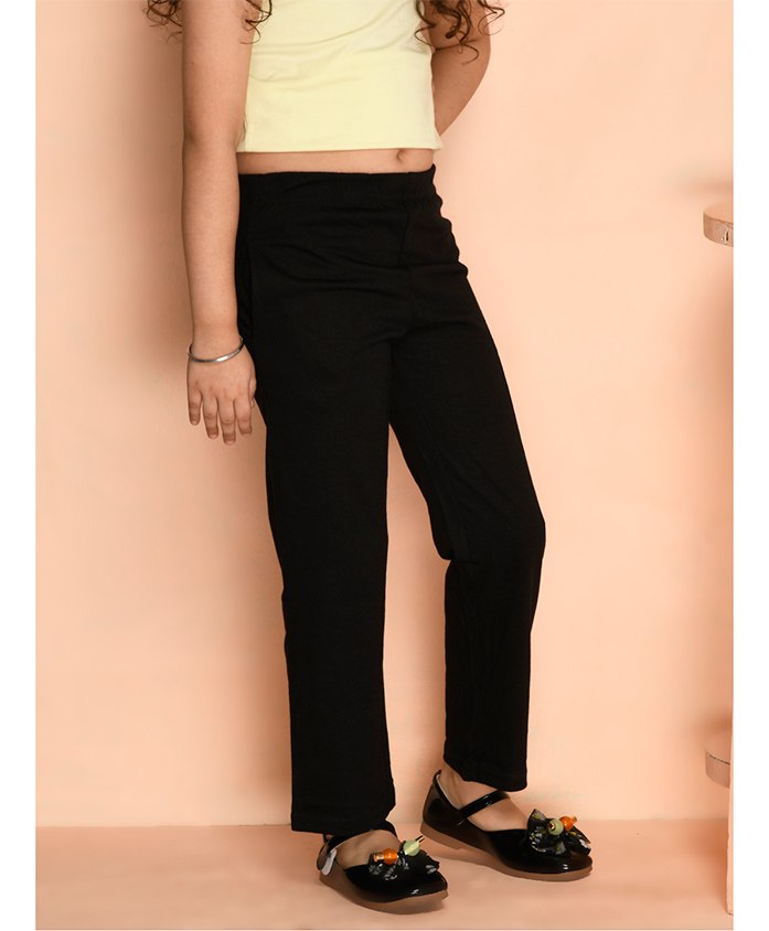Kids Cave 100% Cotton Biowashed Solid Track Pant-Black-picture-18