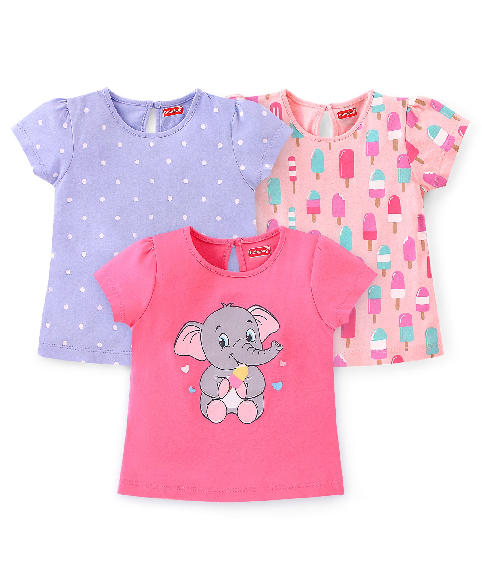 Babyhug 100% Cotton Knit Half Sleeves T-Shirt Elephant Graphics Pack Of 3 - Multicolor-image-6