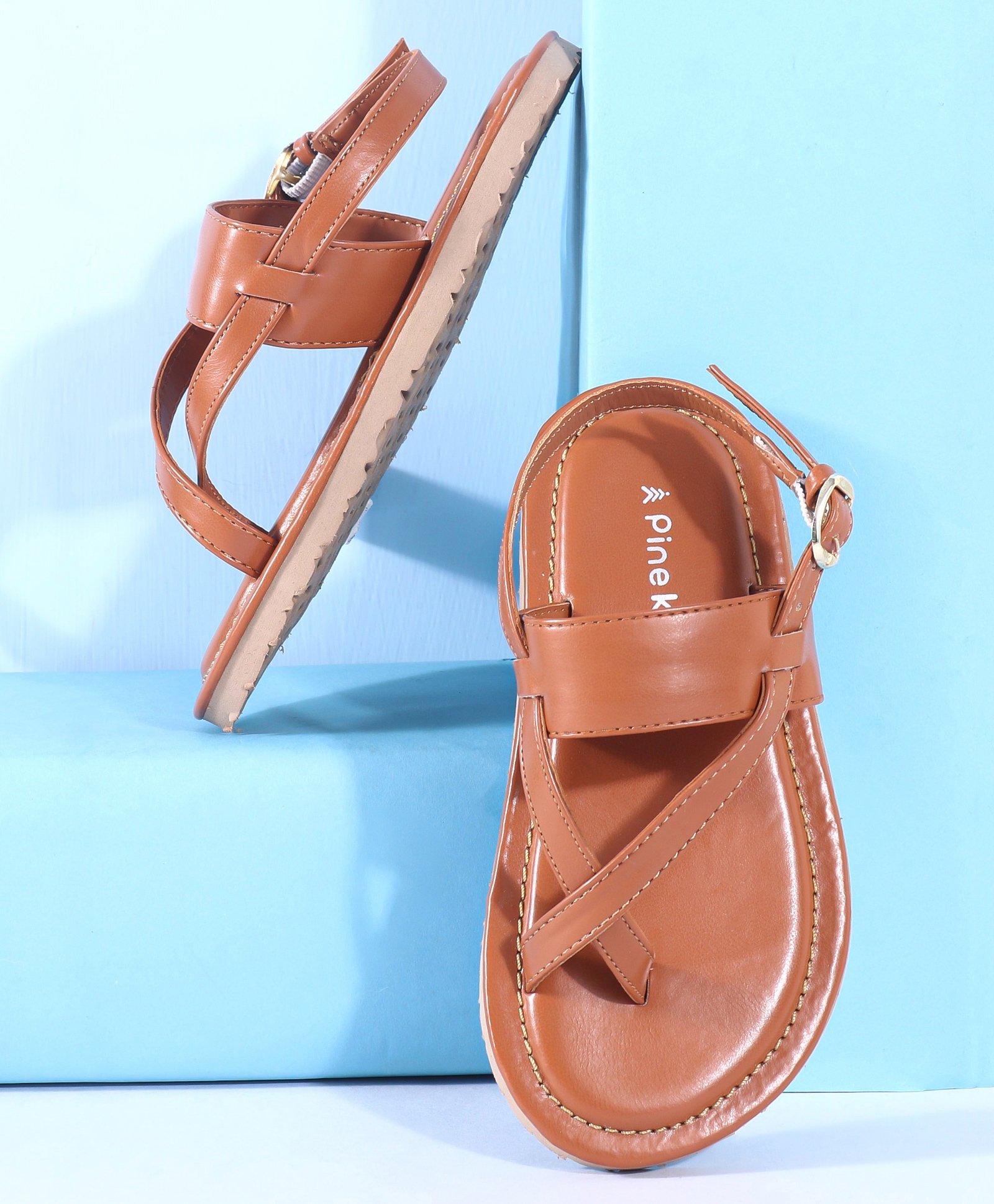 Pine Kids Ethnic Wear Sandals with Buckle Closure -  Brown