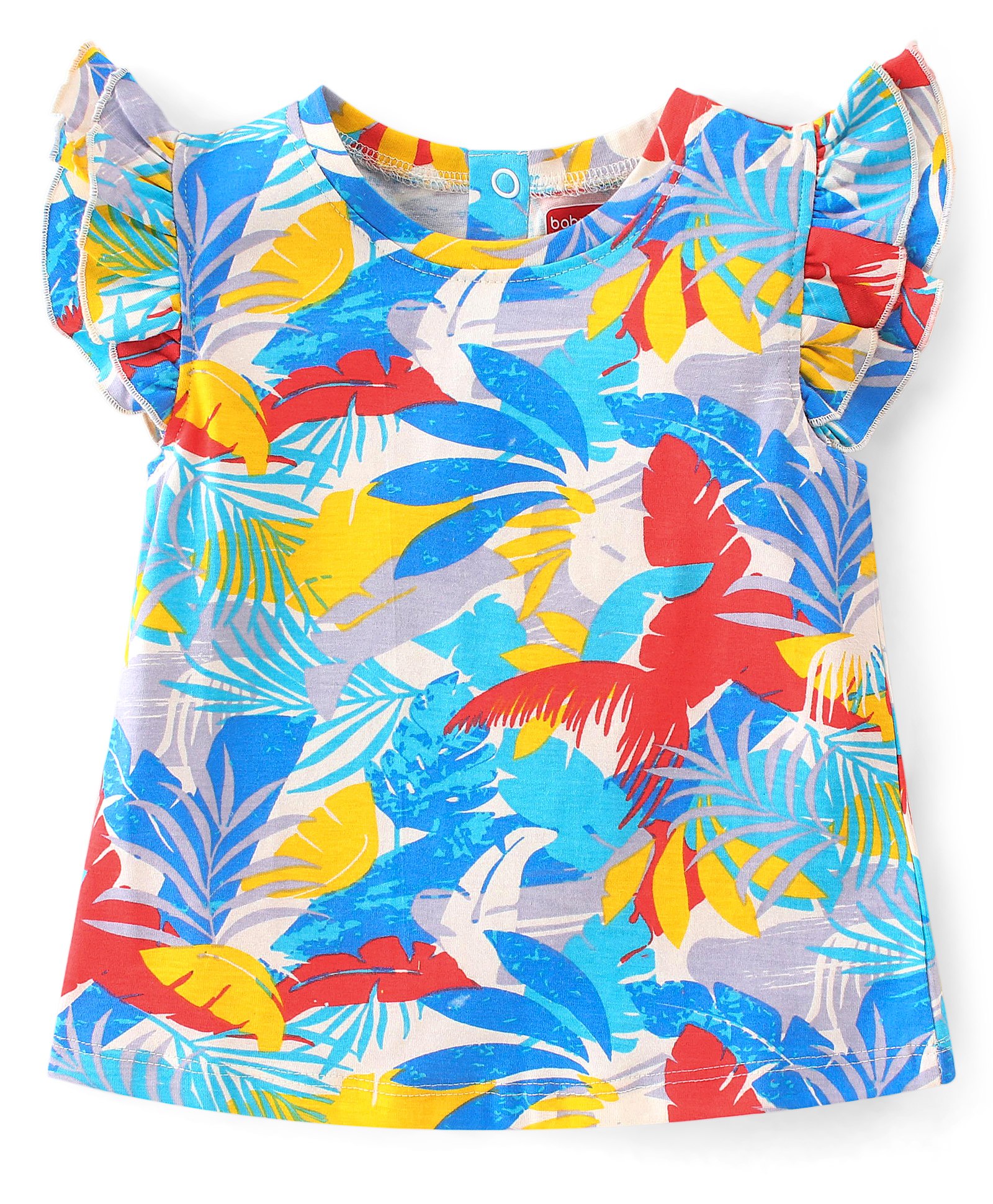 Babyhug 100% Cotton Knit Frill Sleeves Top with Leafy Print & Frill Detailing - Multicolour-picture-22