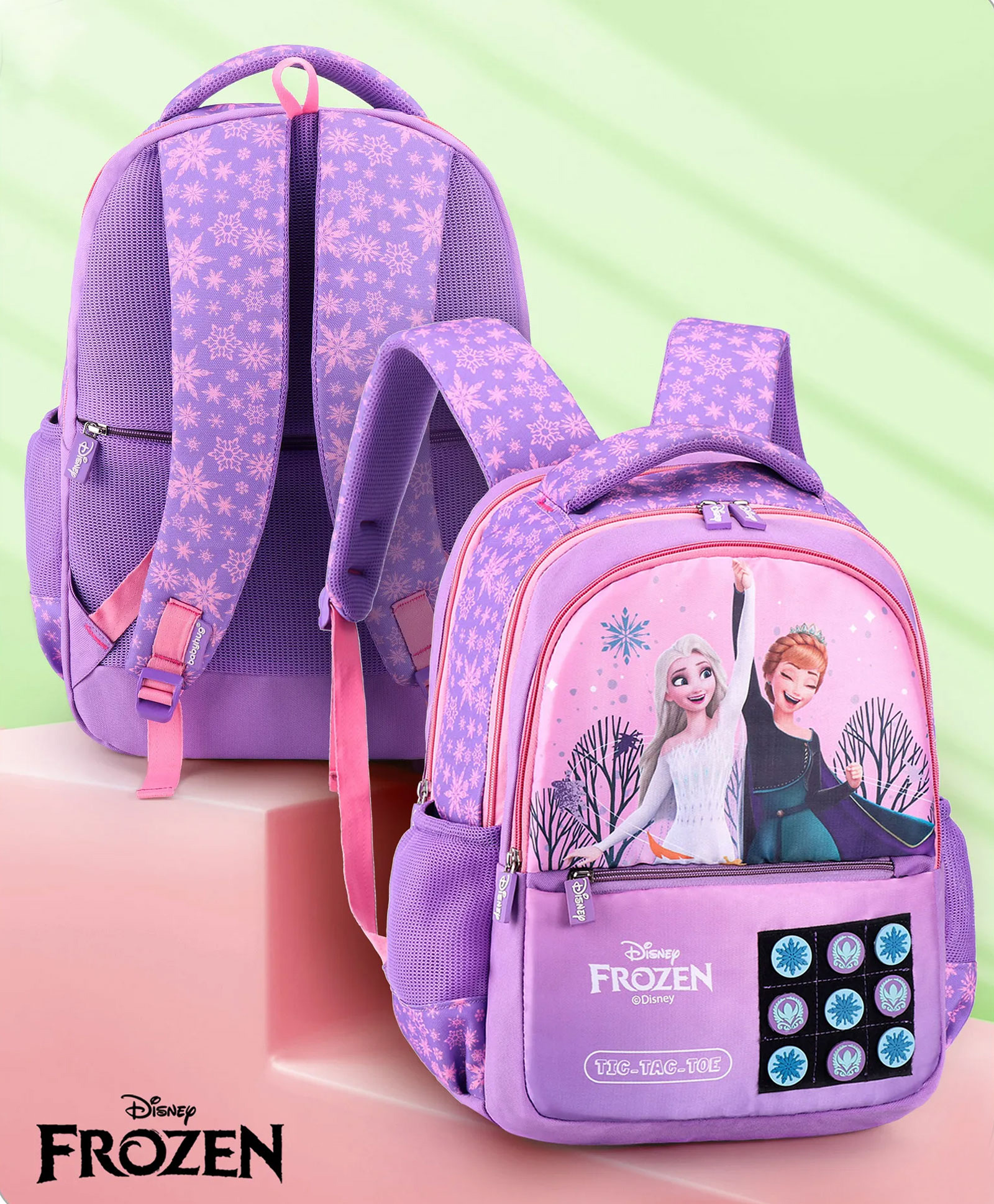 Babyhug Disney Frozen Tic-Tac-Toe School Backpack Lavender - 16 Inches
