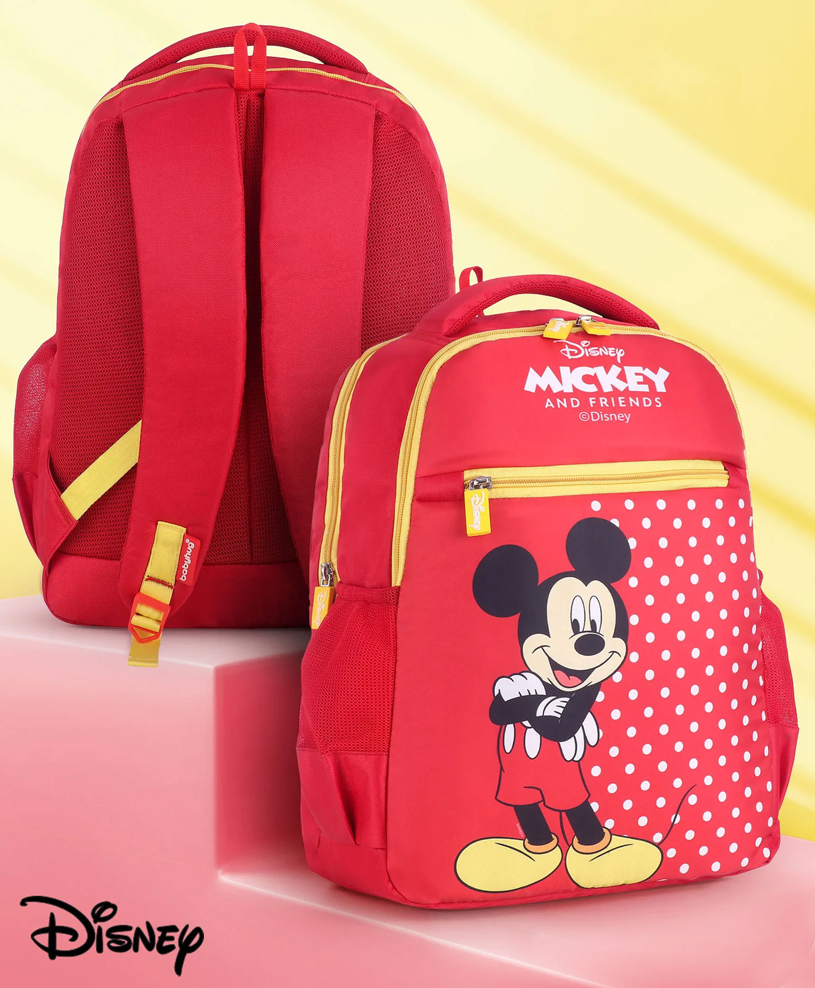 Babyhug Disney Mickey Mouse School Backpack Red - 16 Inches-picture-34