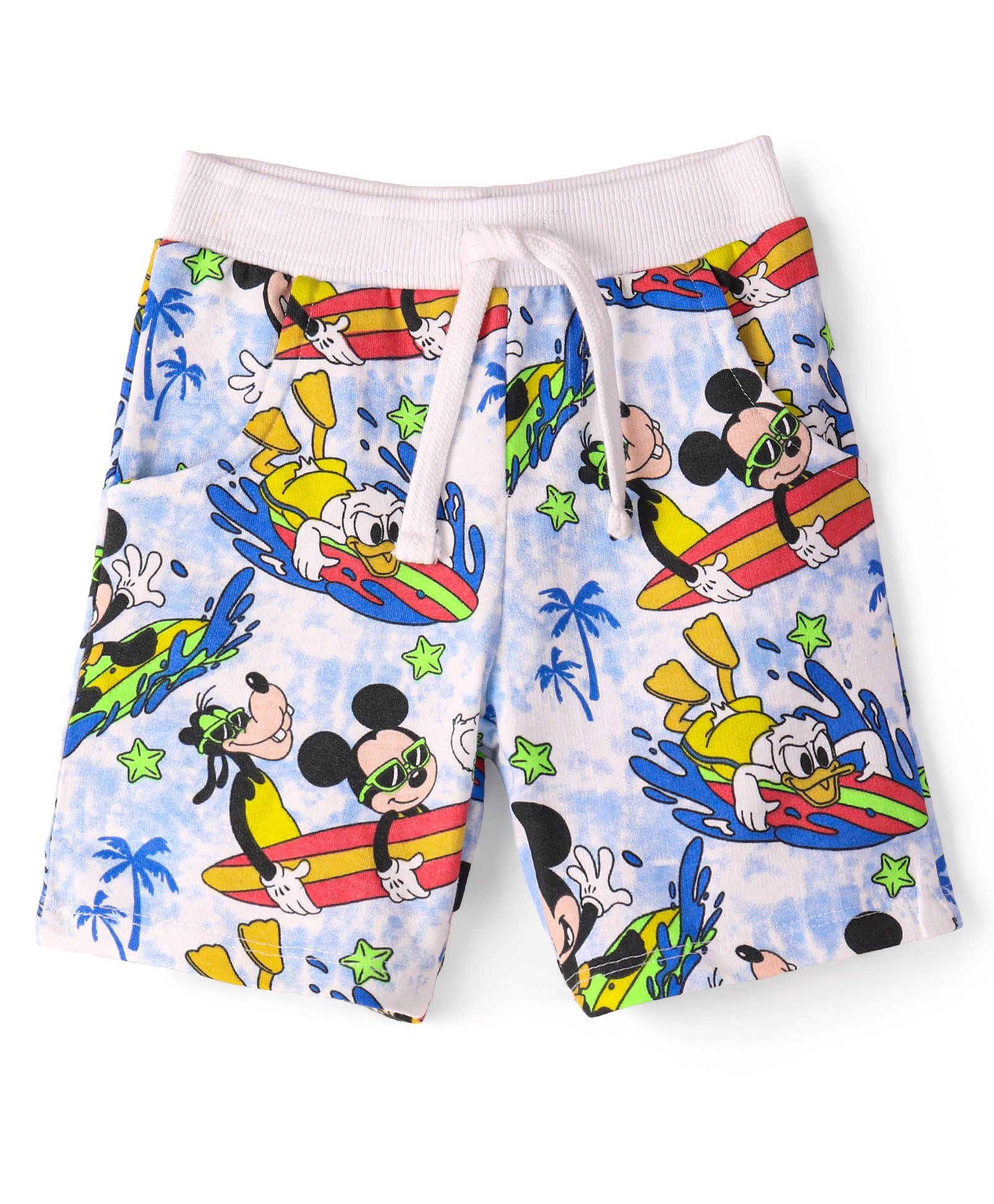 Babyhug Disney Cotton Terry Knit Knee Length Shorts With Mickey Mouse Print - Blue-picture-23