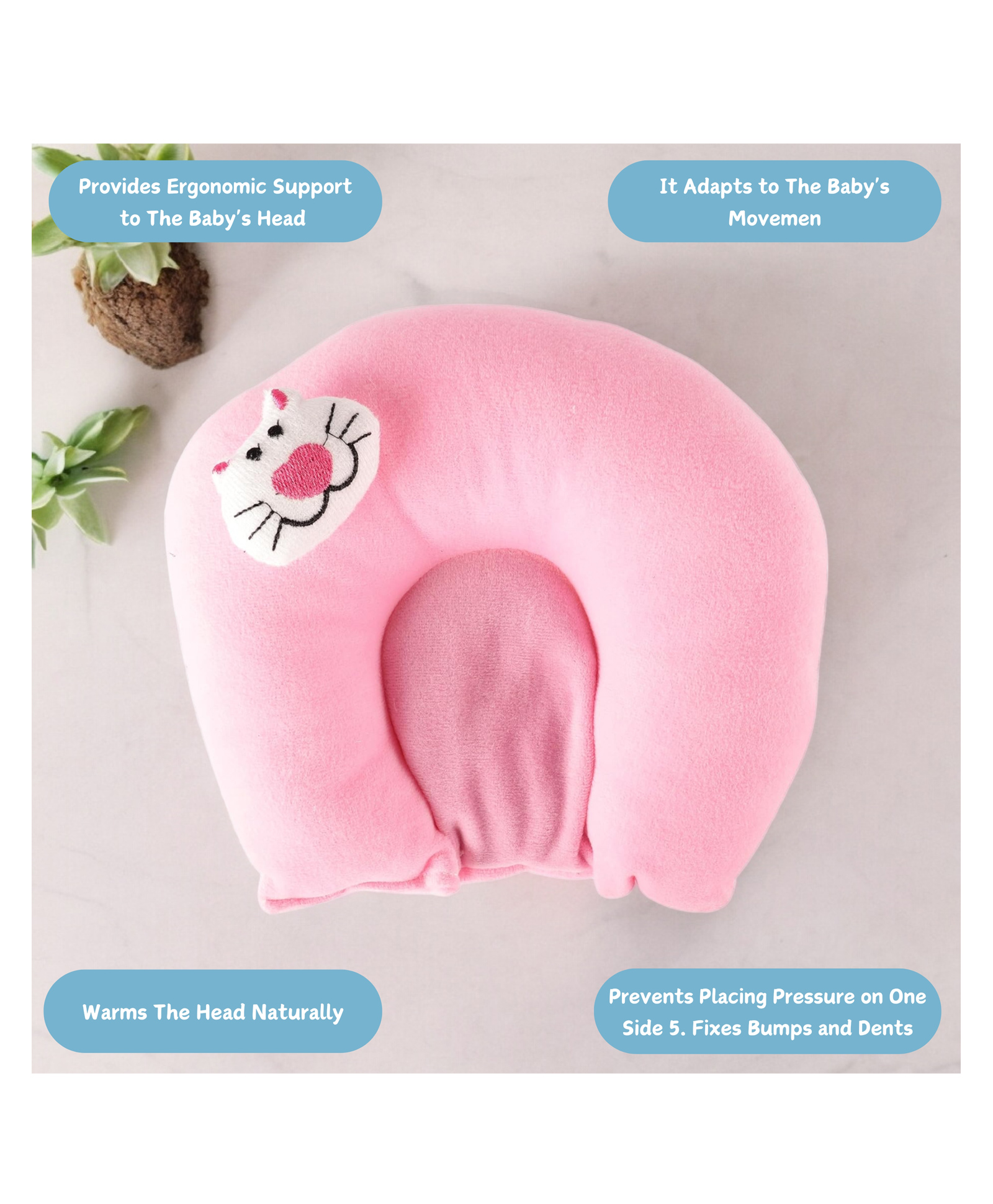 VOIDROP U Shape Soft Fabric New Born Baby Head Shaping Pillow with Mustard Seeds/Baby Rai Pillow for 0-12 Months Pink-picture-41