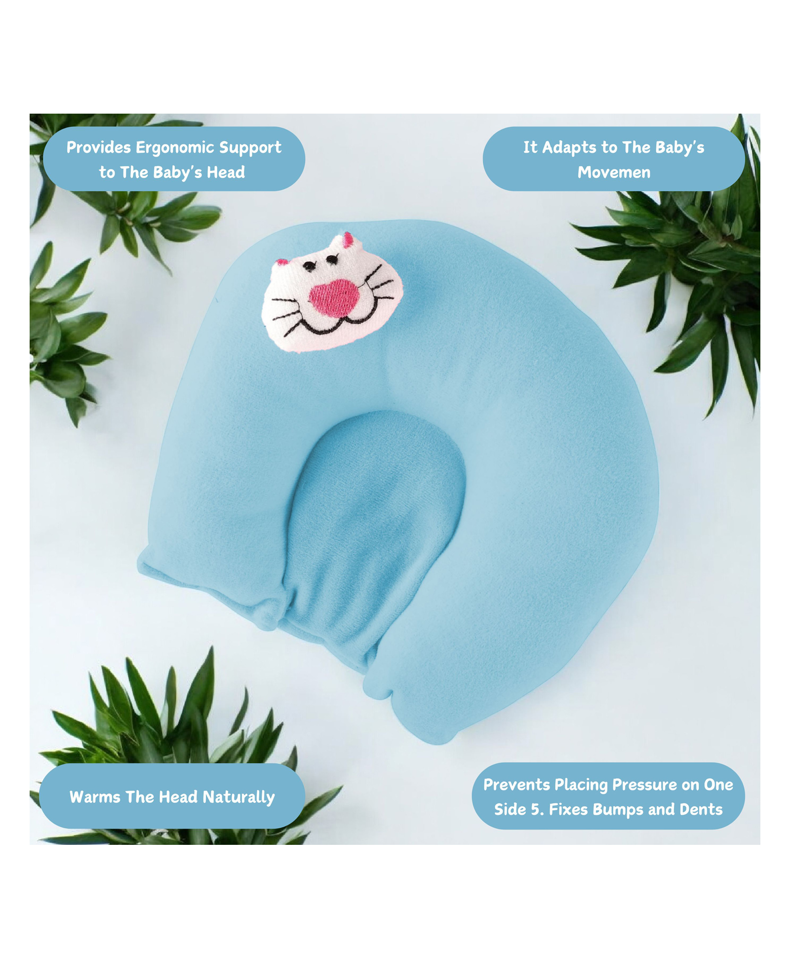 VOIDROP U Shape Soft Fabric New Born Baby Head Shaping Pillow with Mustard Seeds/Baby Rai Pillow for 0-12 Months Blue-image-20
