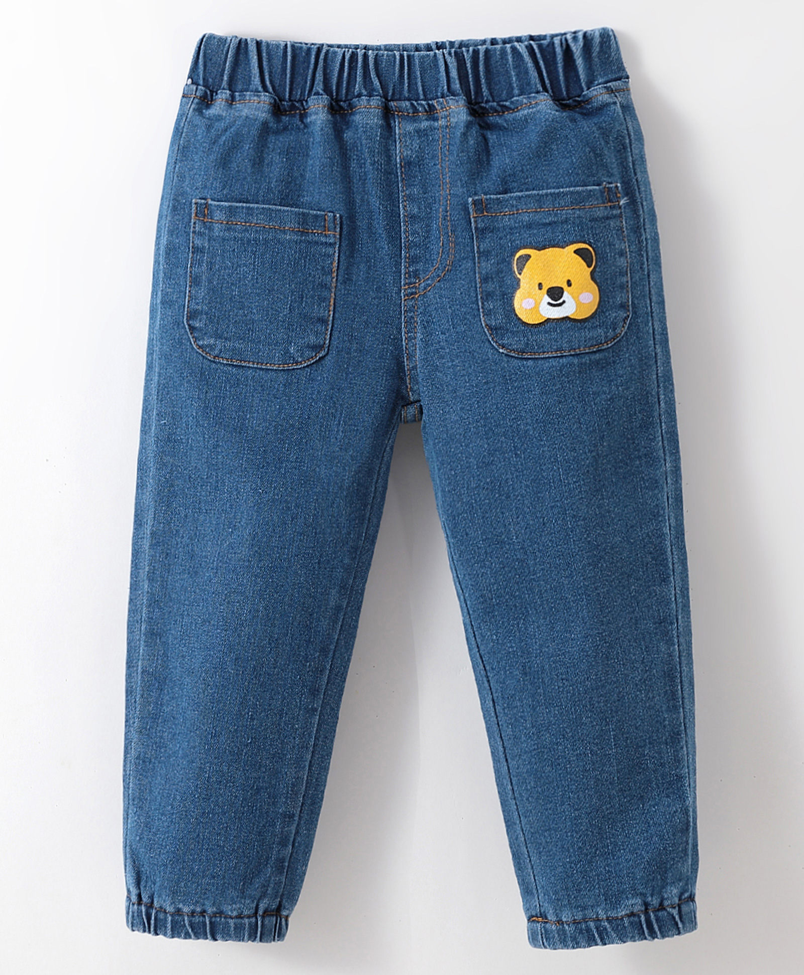 Kookie Kids Full Length Jeans with Bear Embroidery - Blue-picture-15