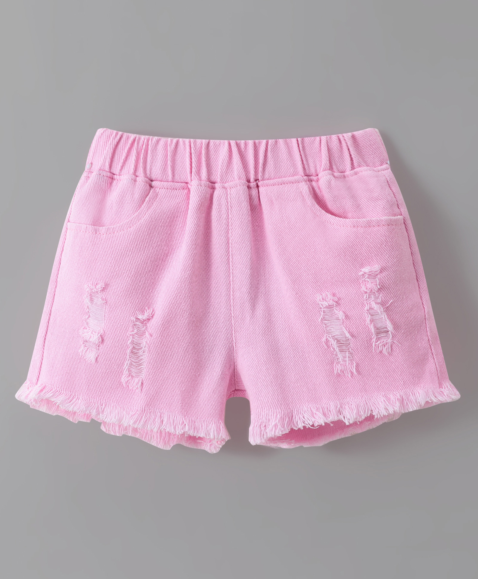 Kookie Kids Cotton Solid Color Distressed Shorts - Pink-picture-34