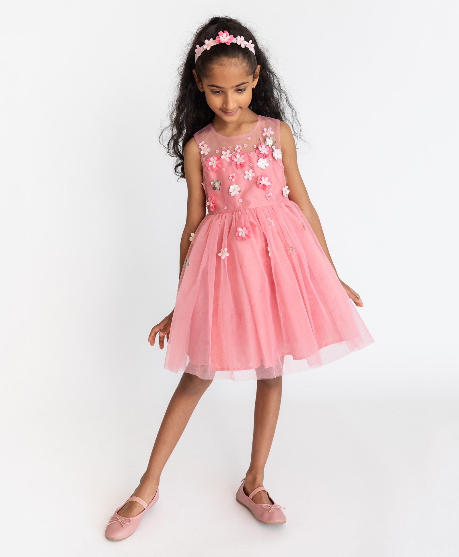 A Little Fable Sleeveless Flower Applique Detailed Provence Cascade Dress - Rose Pink-picture-11