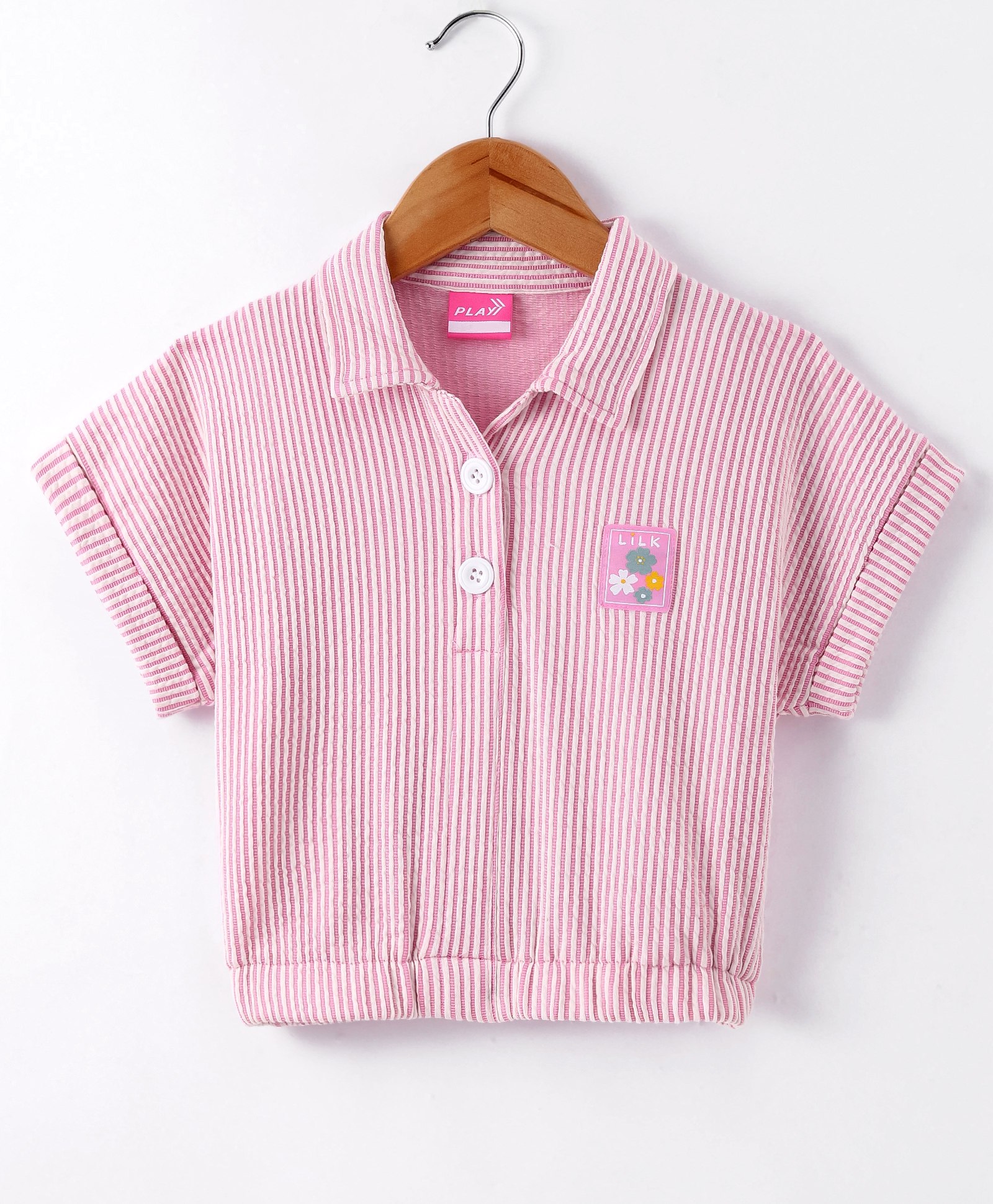 Little Kangaroos100% Cotton WovenHalf Sleeves Striped Top-Pink