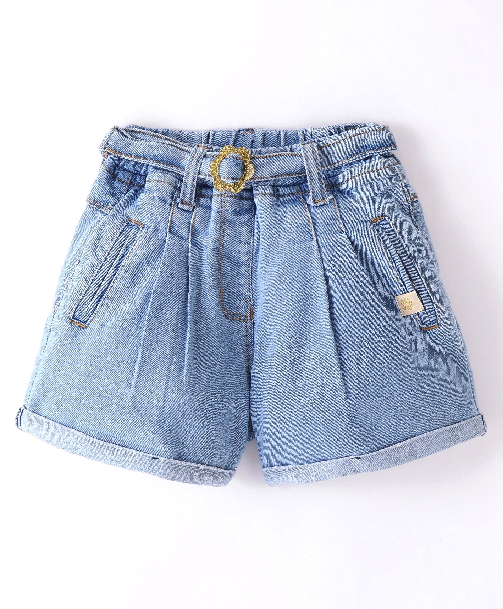 Little Kangaroos  Denim Solid Color Shorts - Light Blue-image-2