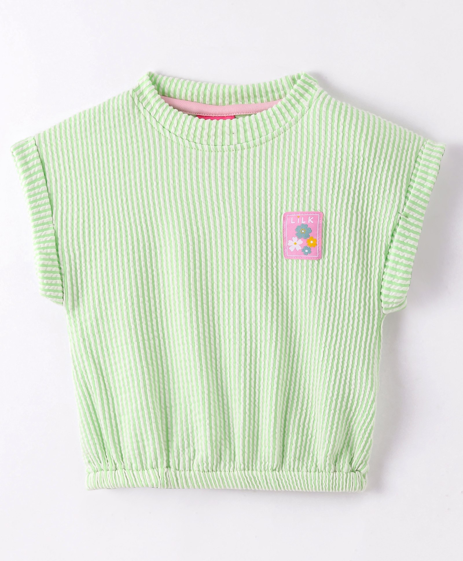 Little Kangaroos Woven Half Sleeves Striped Top- Mint Green-image-42