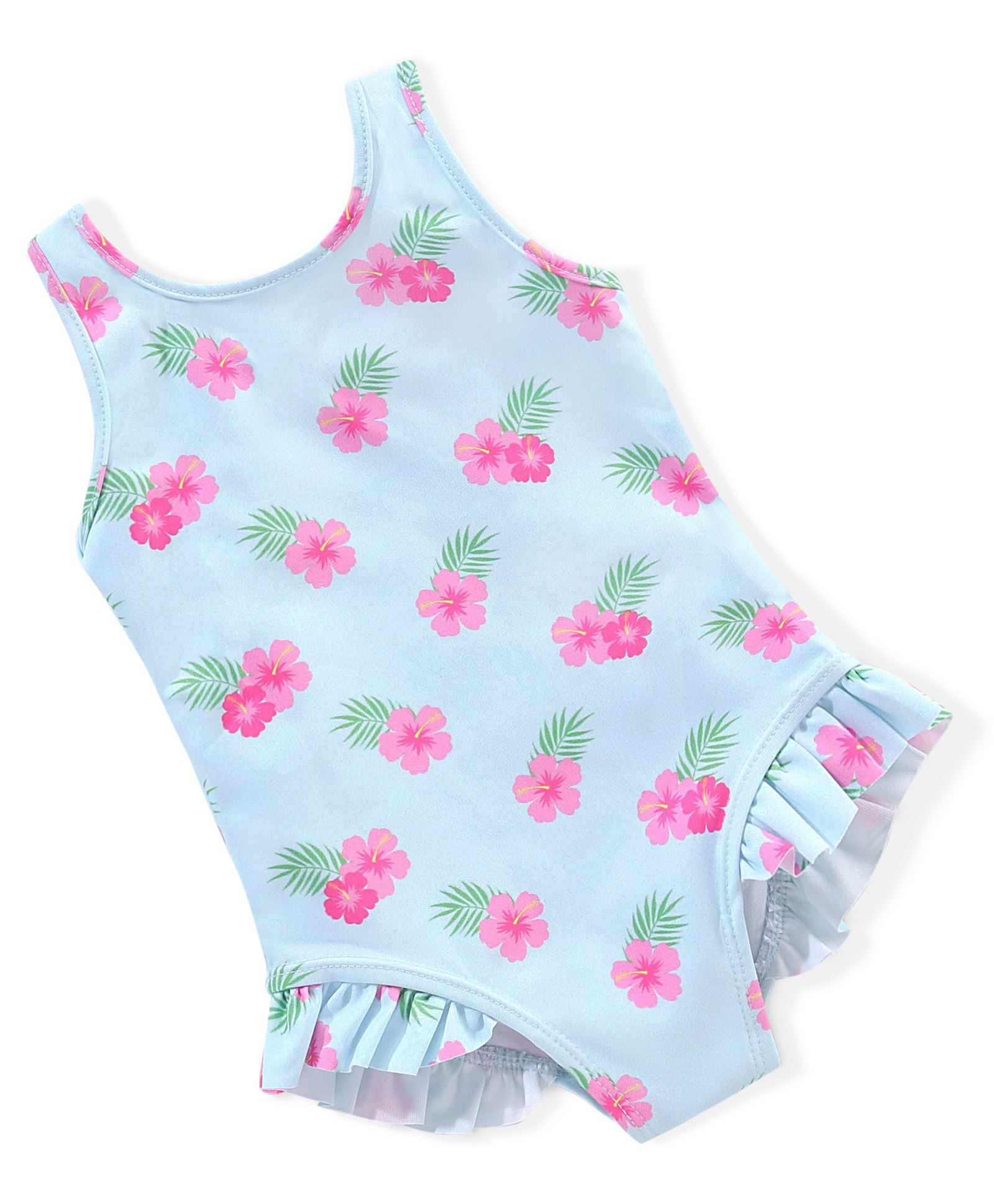 Babyhug Sleeveless V Cut Swimsuit Frill Design & Floral Print - Blue-image-28