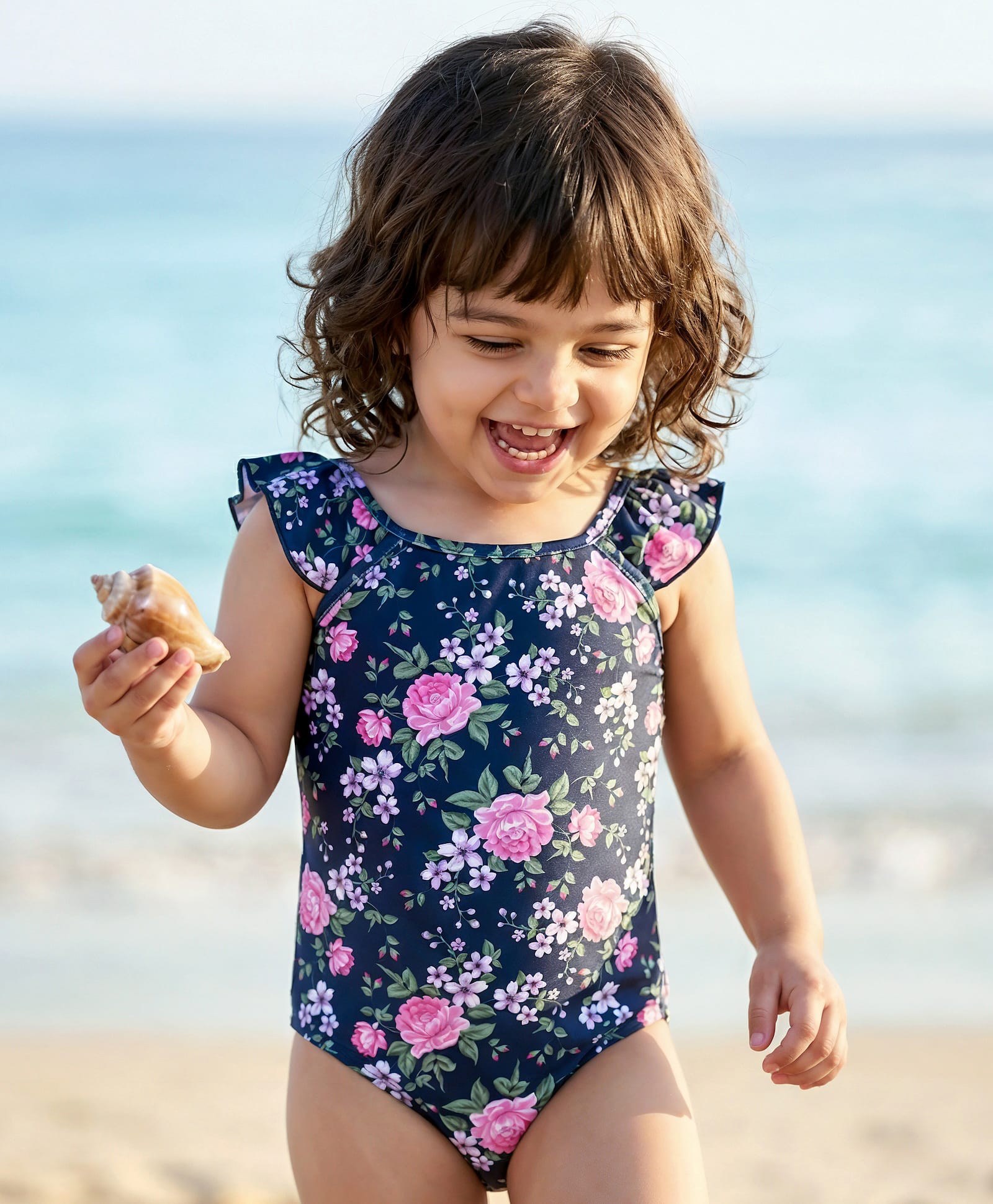 Babyhug Sleeveless V Cut Swimsuit Floral Print - Navy Blue-image-41