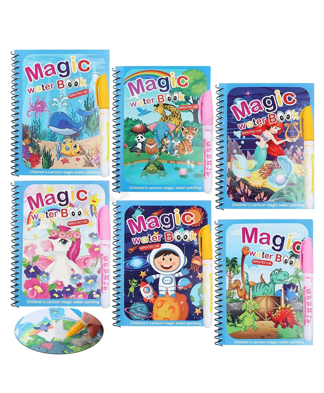 ARCADE TOYS Magic Water Painting Book with Magic Doodle Pen Assorted Color(Pack of 6) - Colour may vary-image-38
