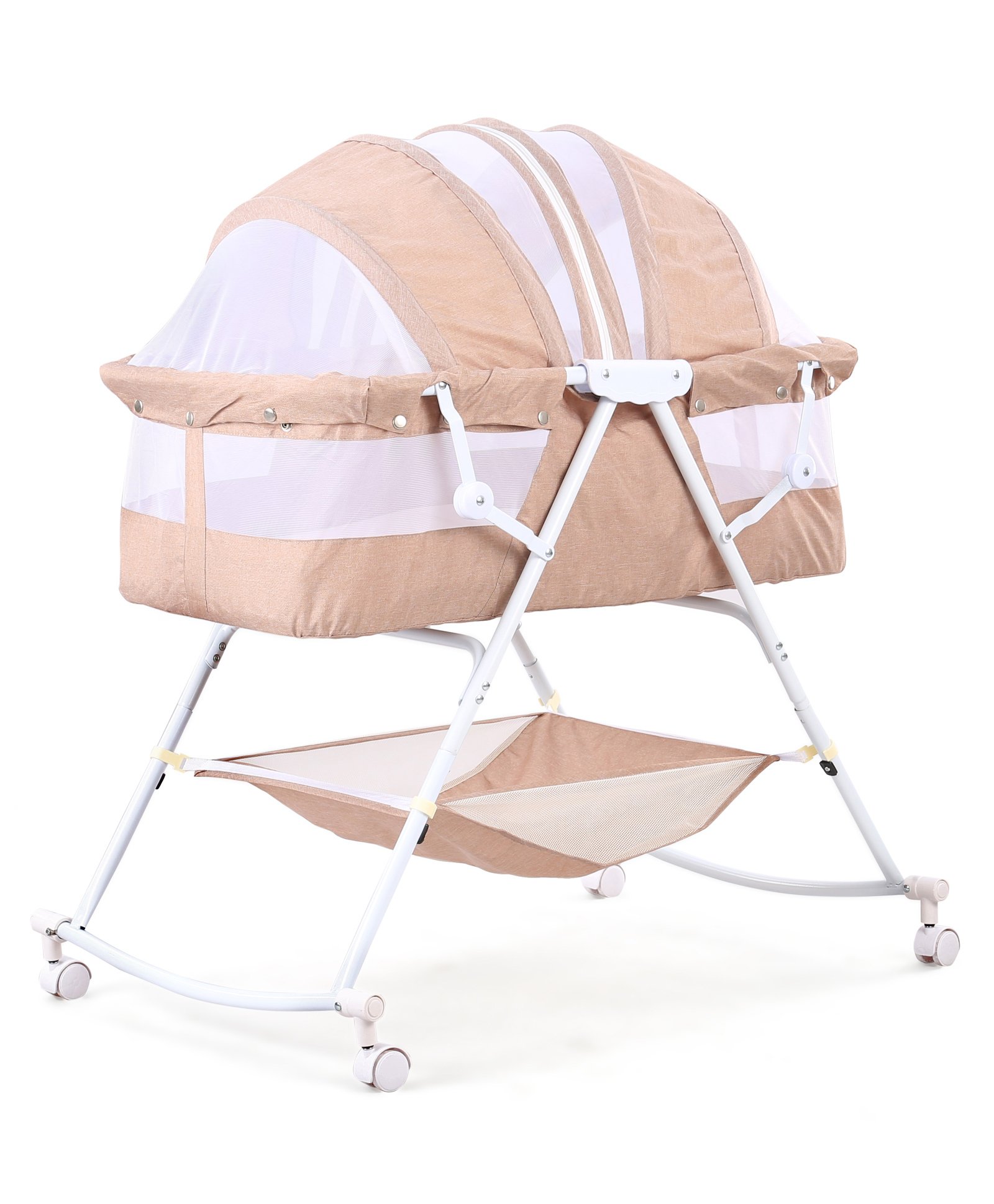 Bassinet cum Rocker with Mosquito Net and Compact Fold - Brown-image-9