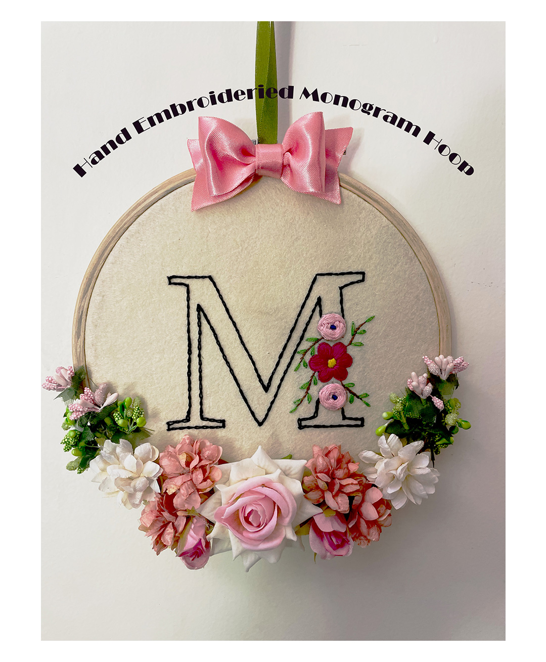Li'llPumpkins  Personalized Customized Felt and Thread Hand embroidered Hoop Art with Alphabet Monogram for Kids - Multi color-image-3