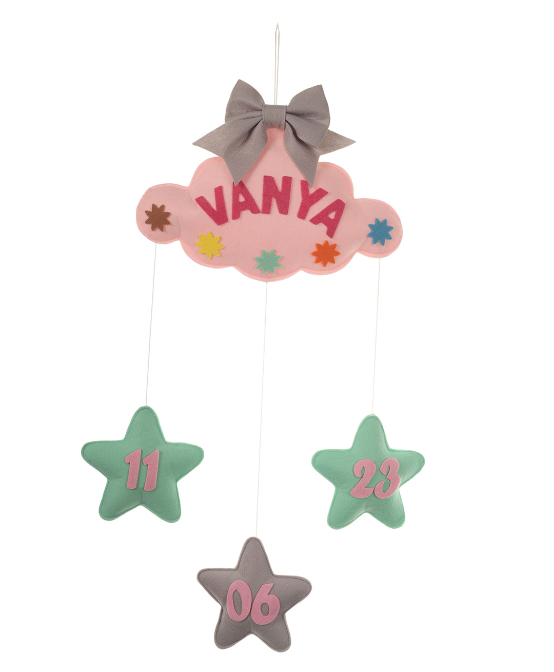 Li'll Pumpkins Cloud & Star Theme Customized/Personalised Felt Name Alphabet Hanging for New Borns Kids Room Light Pink-image-10