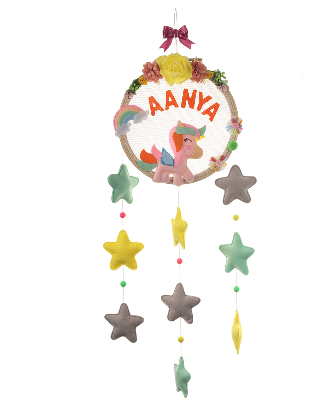 Li'll Pumpkins Rainbow Unicorn with stars Theme Customized/Personalised Felt Name Alphabet Hanging for New Borns Kids Room Multi Pastel Color-image-35