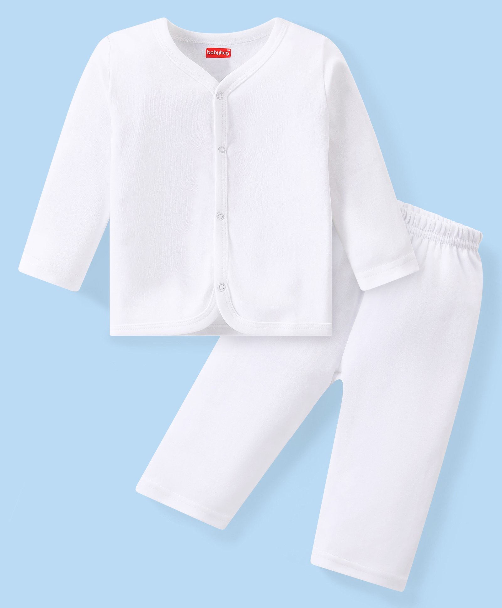Babyhug Interlock Knit Full Sleeves Night Suit - White-picture-18