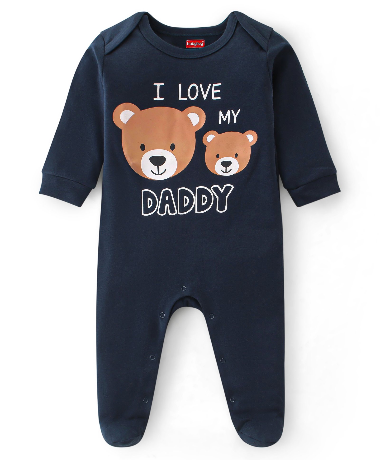Babyhug Interlock Cotton Knit Full Sleeves Teddy Print Sleep Suit - Navy Blue-image-38