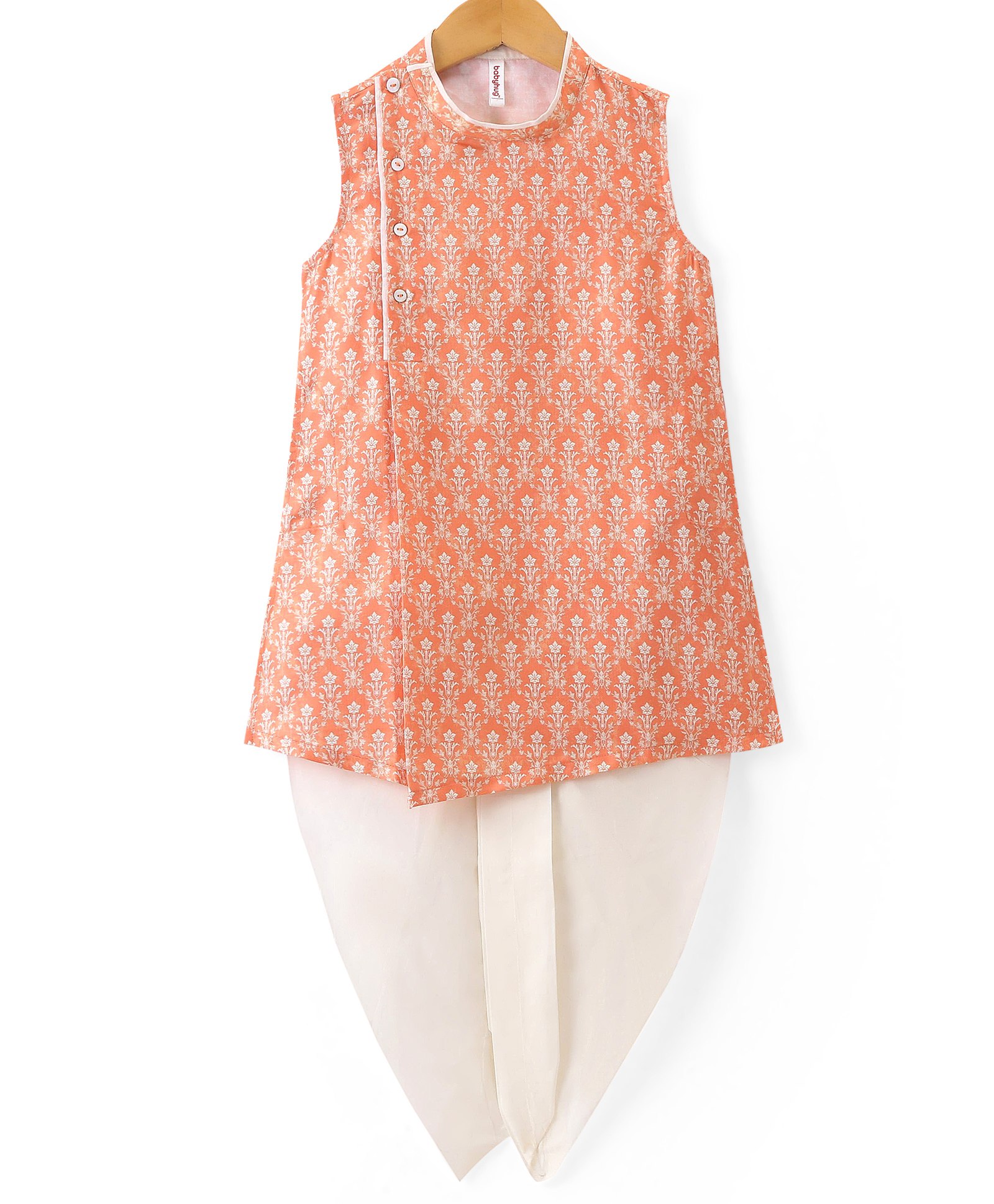 Babyhug Woven Full Sleeveless Kurta & Dhoti Set with Floral Digital Print - Orange-picture-15