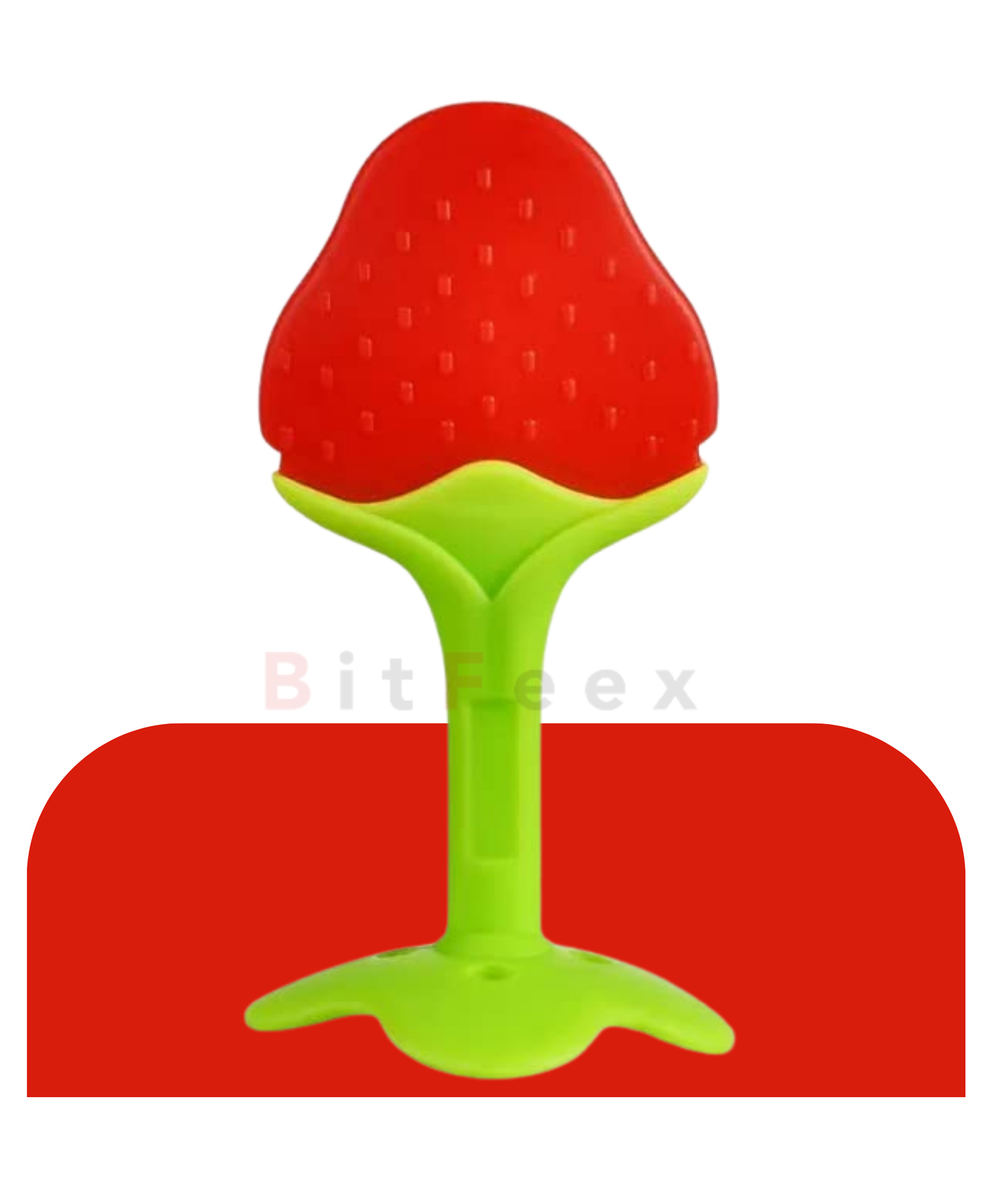 BitFeex Strawberry Shape Silicone Soft Fruit Sensory Teether Feeder Pacifier for Baby-Red-image-32