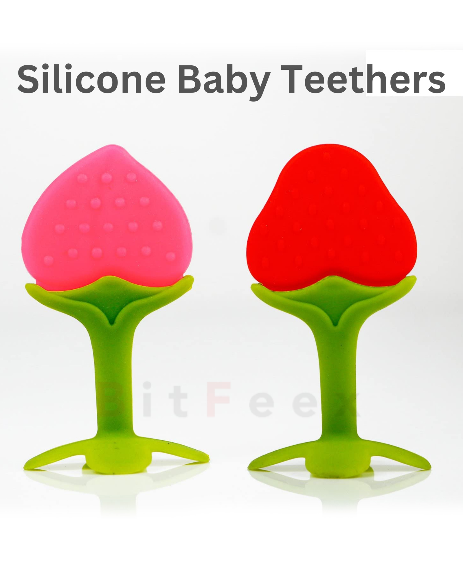 BitFeex Teether Silicone Baby Teether Pacifier Fruit Shape Baby Toys Infants Teethers Hygienic Case (Strawberry & Peach)-image-37