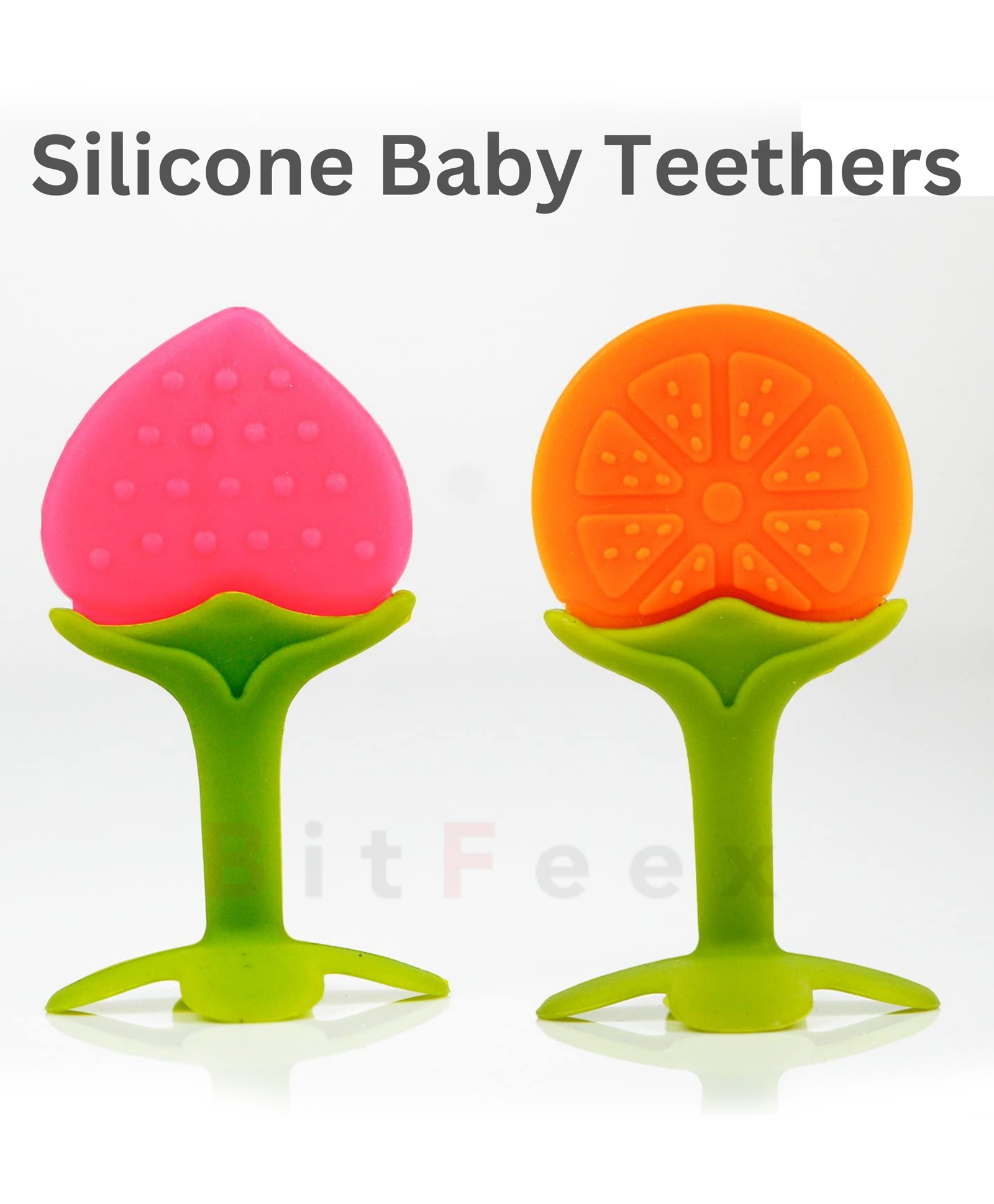 BitFeex Teether Silicone Baby Teether Pacifier Fruit Shape Baby Toys Infants Teethers Hygienic Case (Peach & Orange)-picture-12