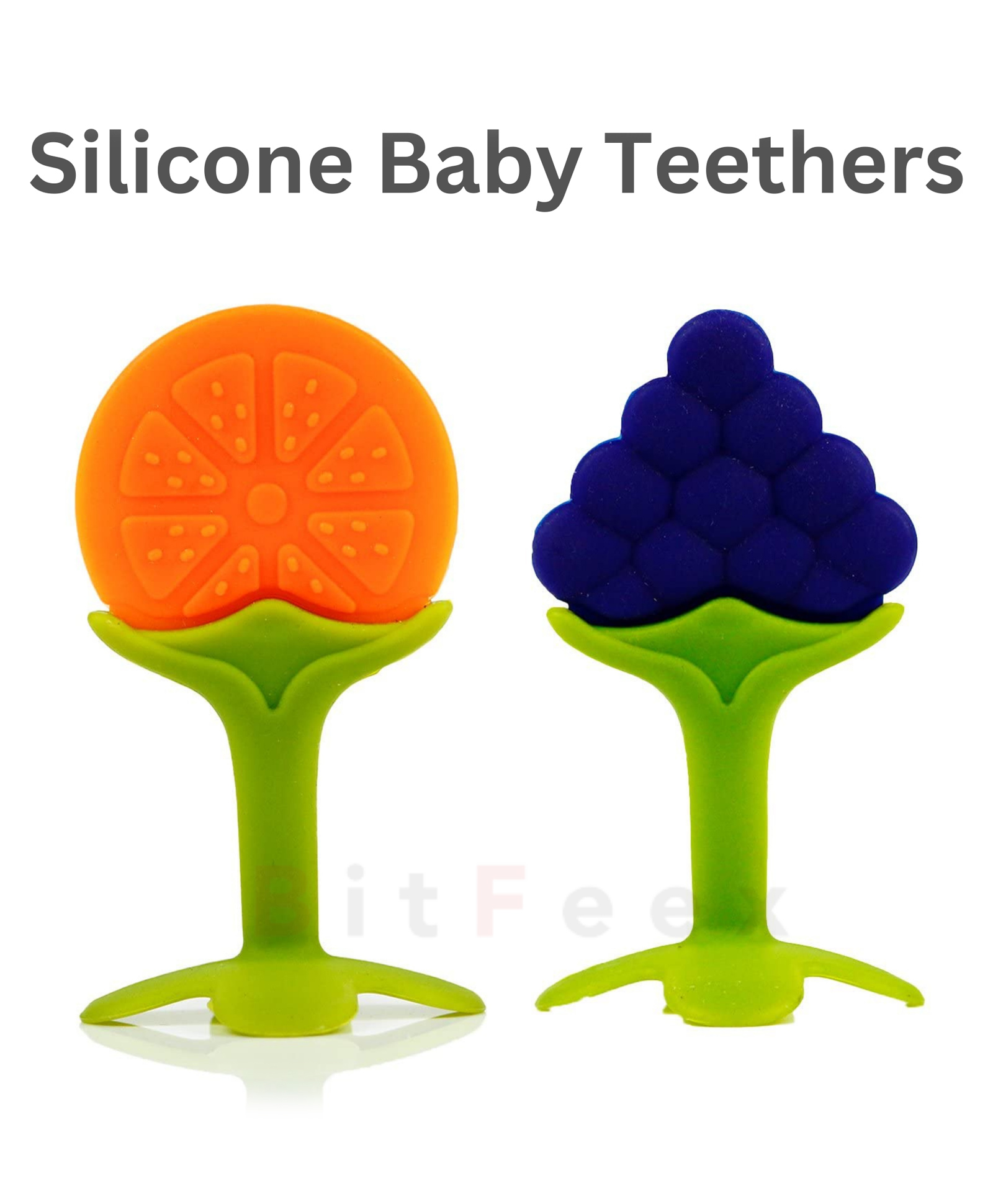 BitFeex Teether Silicone Baby Teether Pacifier Fruit Shape Baby Toys Infants Teethers Hygienic Case (Orange & Graps)-picture-11