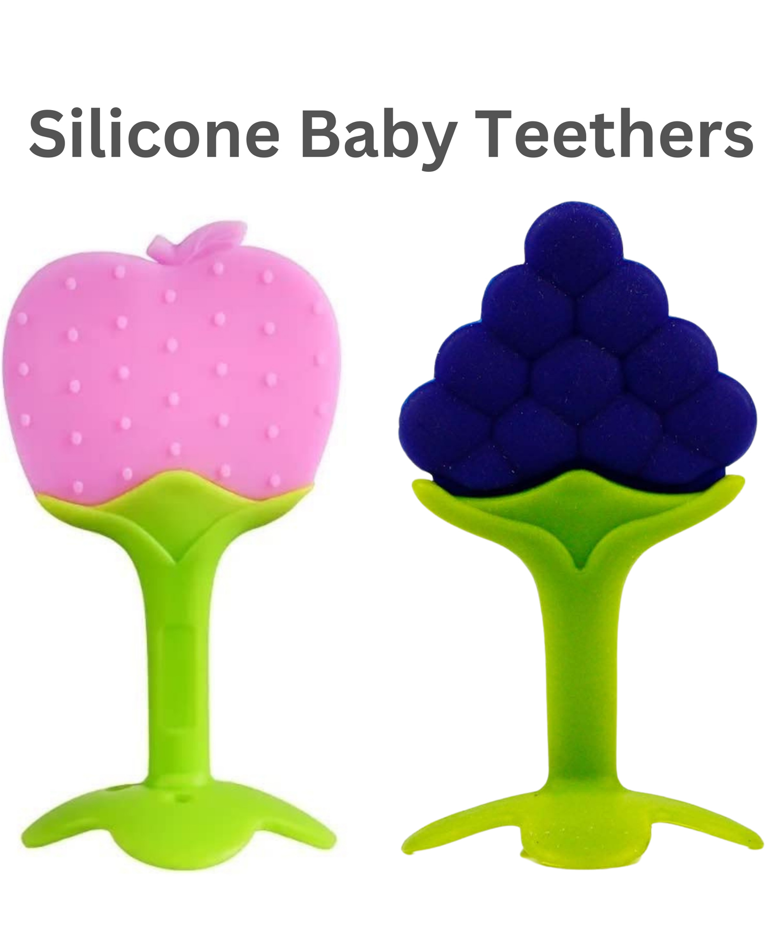 BitFeex Soft Silicone Baby Teether Pacifier Fruit Shape Baby Toys Infants Teethers Hygienic Case BPA Free (Graps & Apple)-image-35