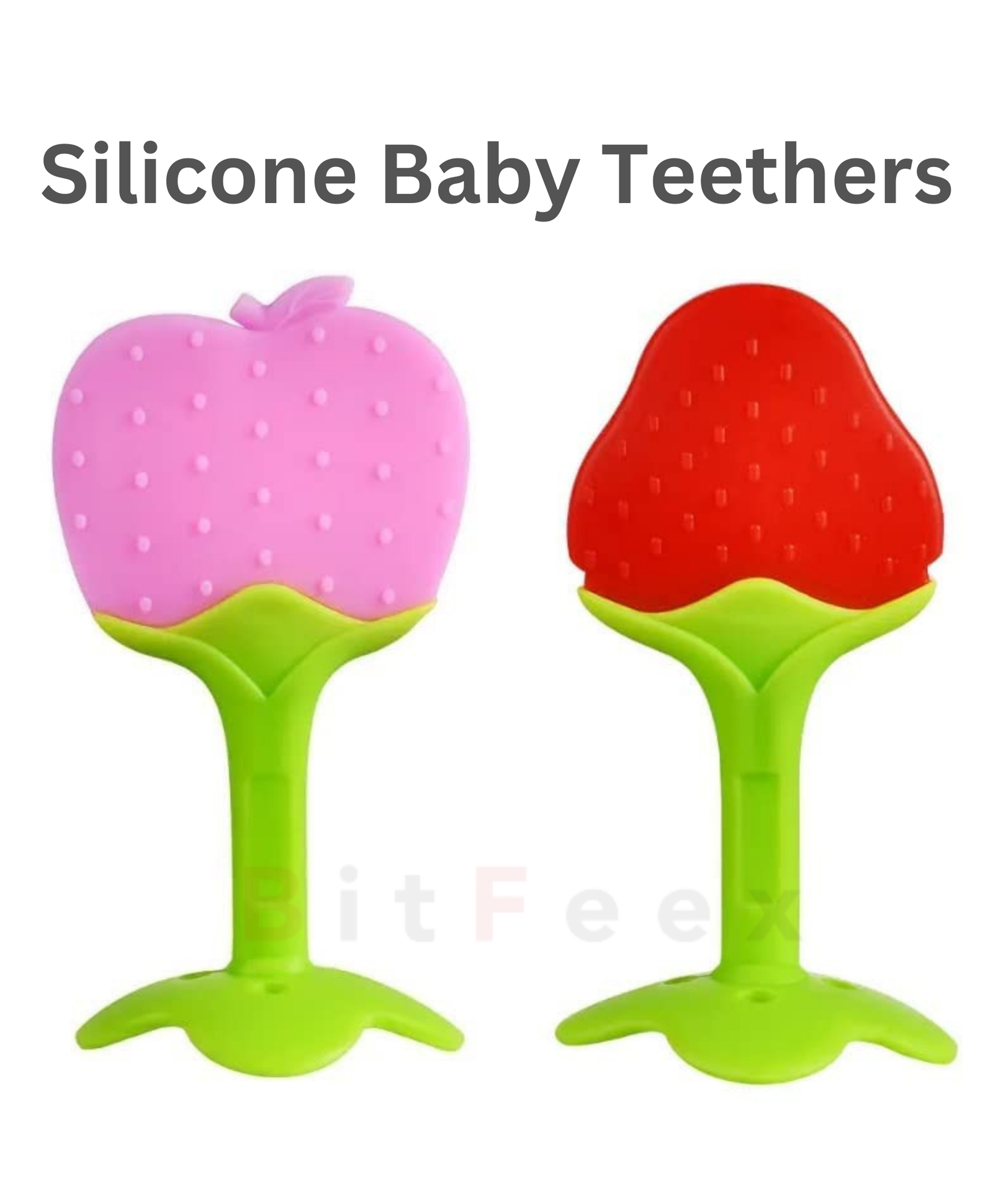 BitFeex Soft Silicone Baby Teether Pacifier Fruit Shape Baby Toys Infants Teethers Hygienic Case BPA Free (Apple & Strawberry)-picture-28