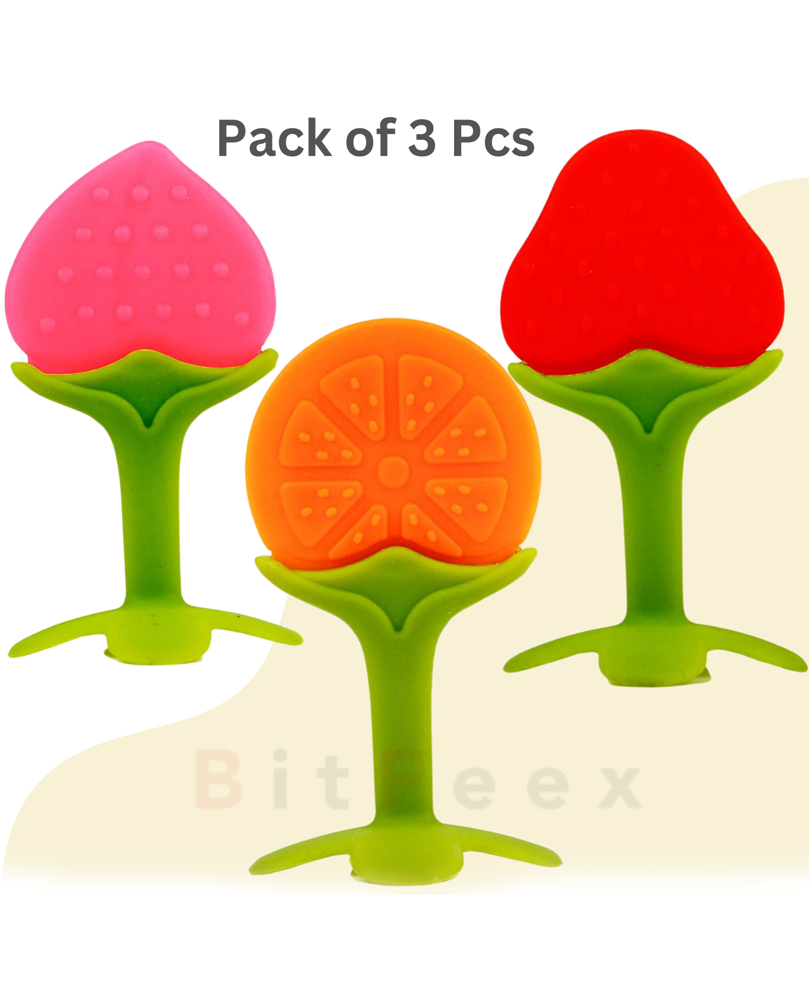 BitFeex Soft Silicone Baby Teether Pacifier Fruit Shape Baby Toys Feeder Infants Teethers Hygienic Case BPA Free (Strawberry, Orange & Peach)-picture-13