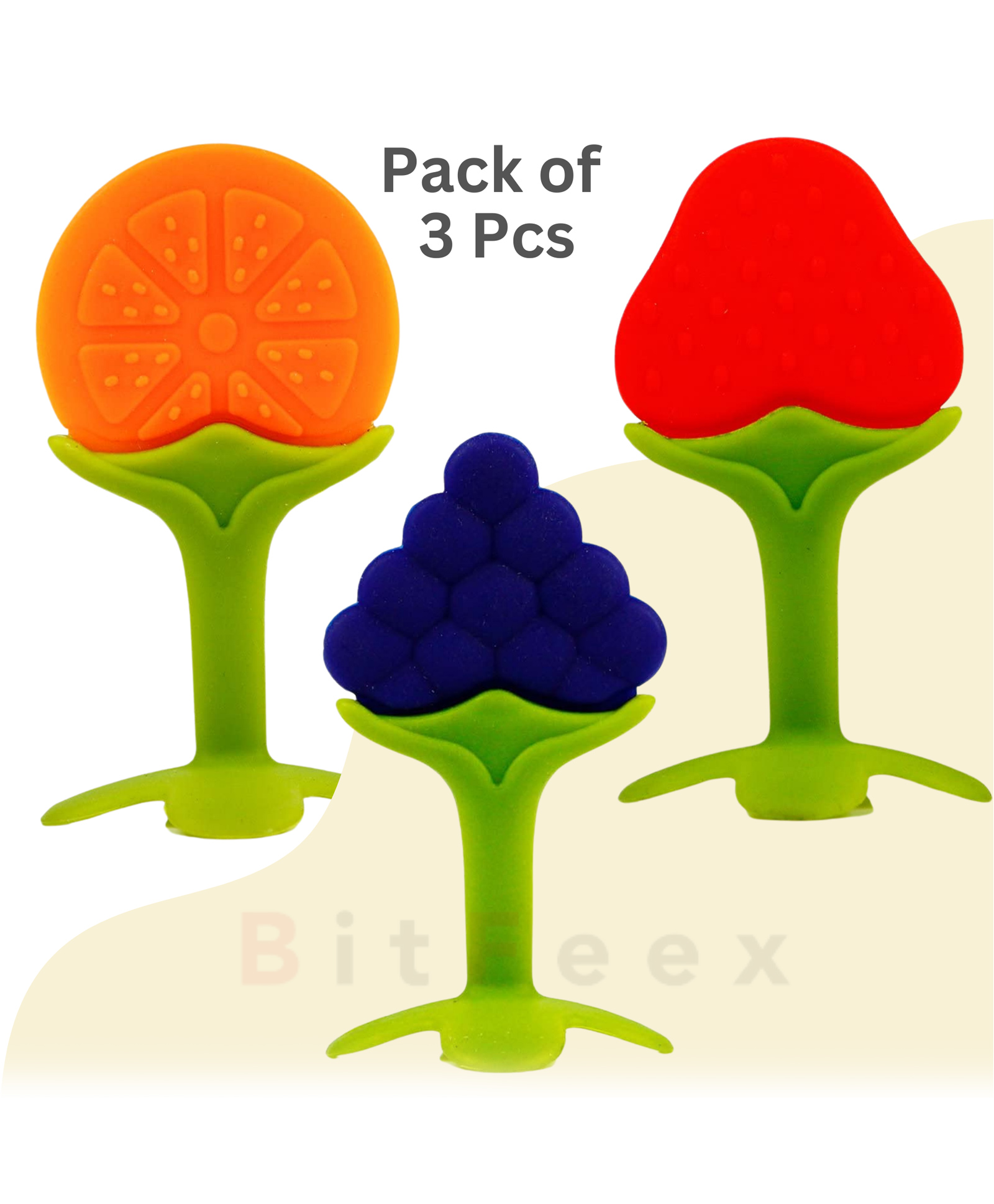 BitFeex Soft Silicone Baby Teether Pacifier Fruit Shape Baby Toys Feeder Infants Teethers Hygienic Case BPA Free (Strawberry, Orange & Graps)-picture-14