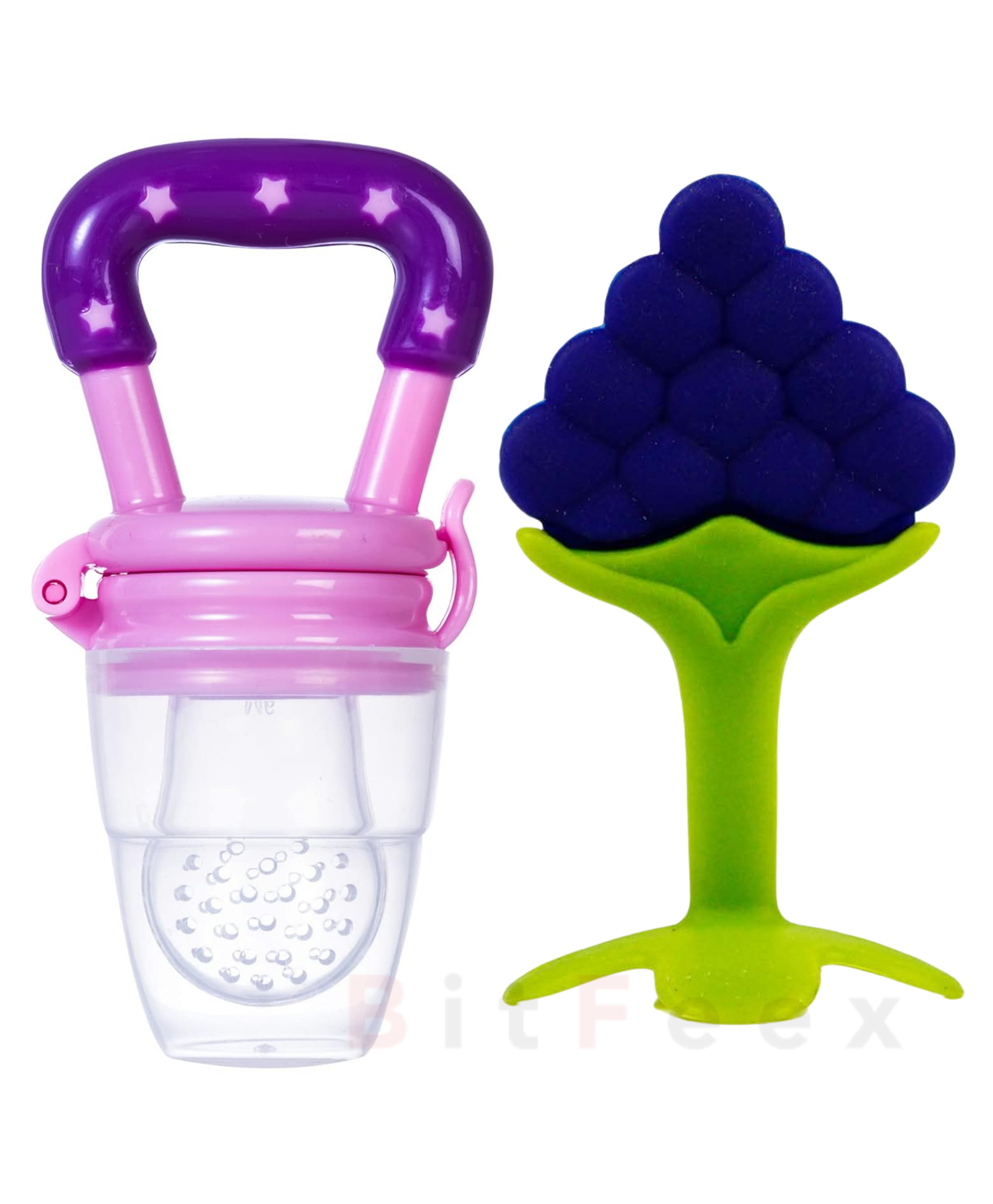 BitFeex Graps Silicone Food Fruit Nibbler with Extra Mesh Soft Pacifier Feeder Teether for Infant Baby Elegant BPA Free-Pack of 2pcs-image-20