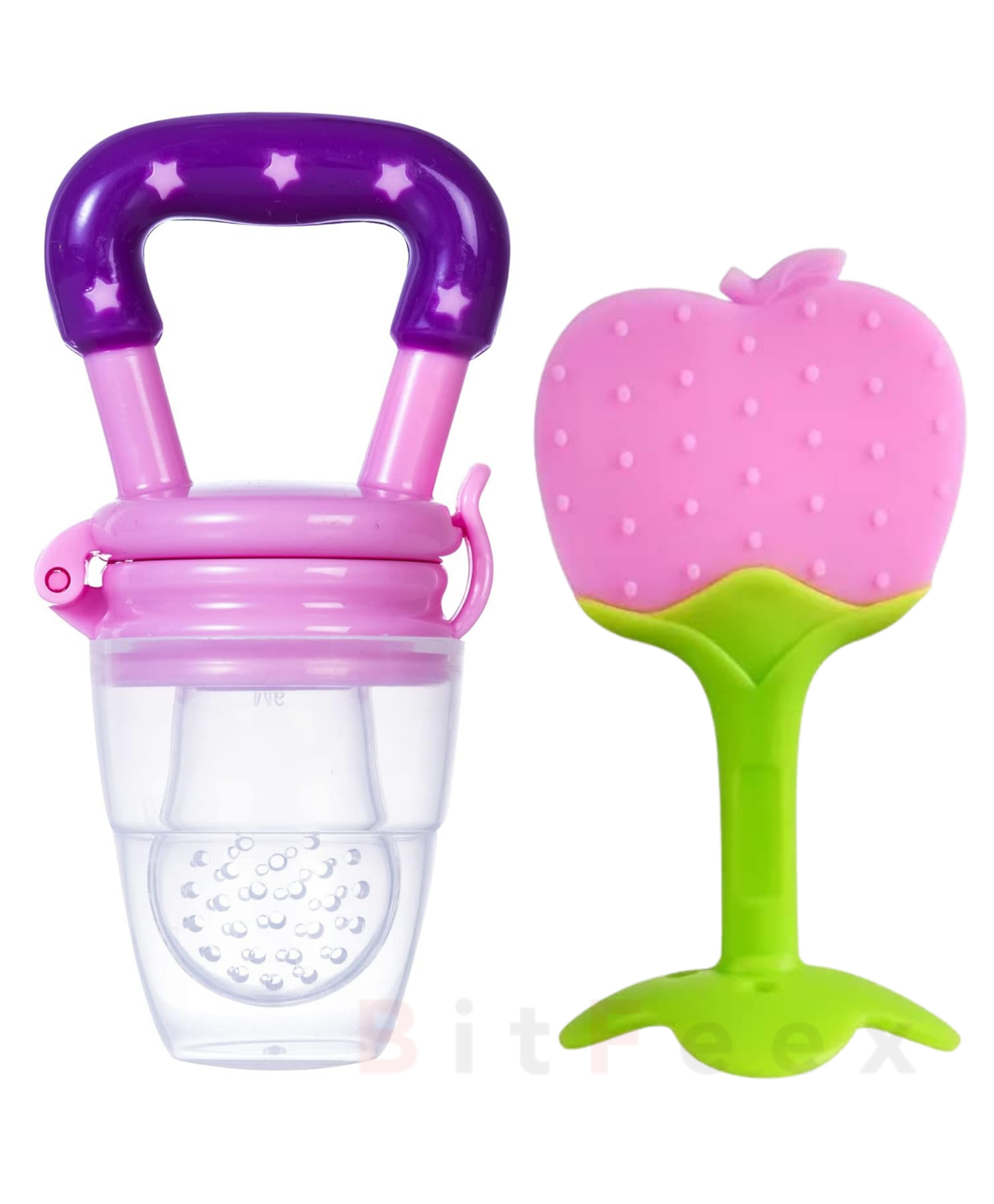 BitFeex Apple Silicone Food Fruit Nibbler with Extra Mesh Soft Pacifier Feeder Teether for Infant Baby Elegant BPA Free-Pack of 2pcs-image-18
