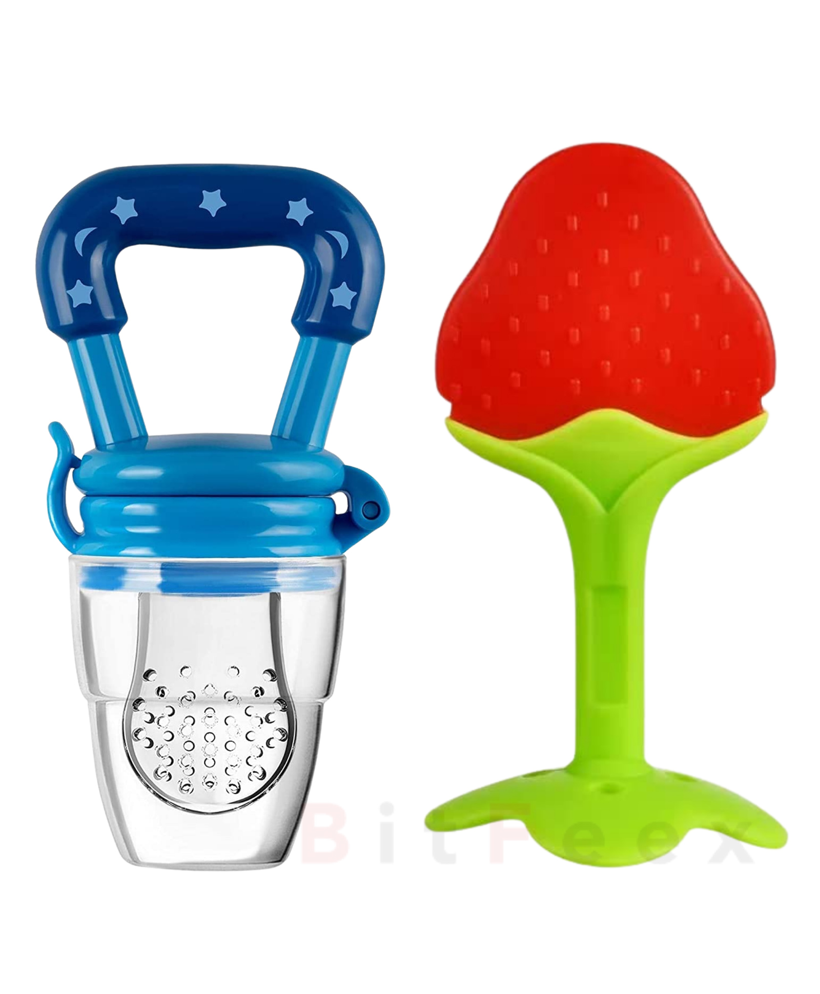 BitFeex silicone food fruit nibbler with extra mesh soft pacifier feeder teether for 6-12 months infant baby elegant bpa free-pack of 2pcs-Color may vary-image-31