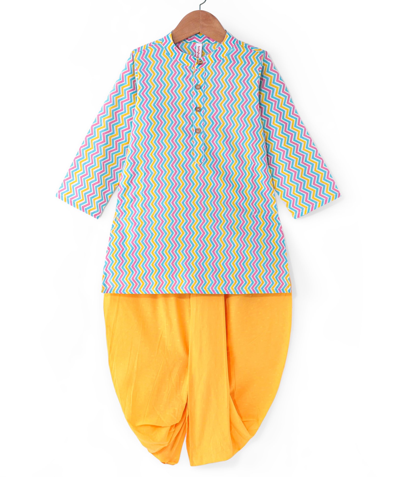 Babyhug Cotton Woven Full Sleeves Chevron Printed   Kurta & Dhoti Set - Multicolor-image-35