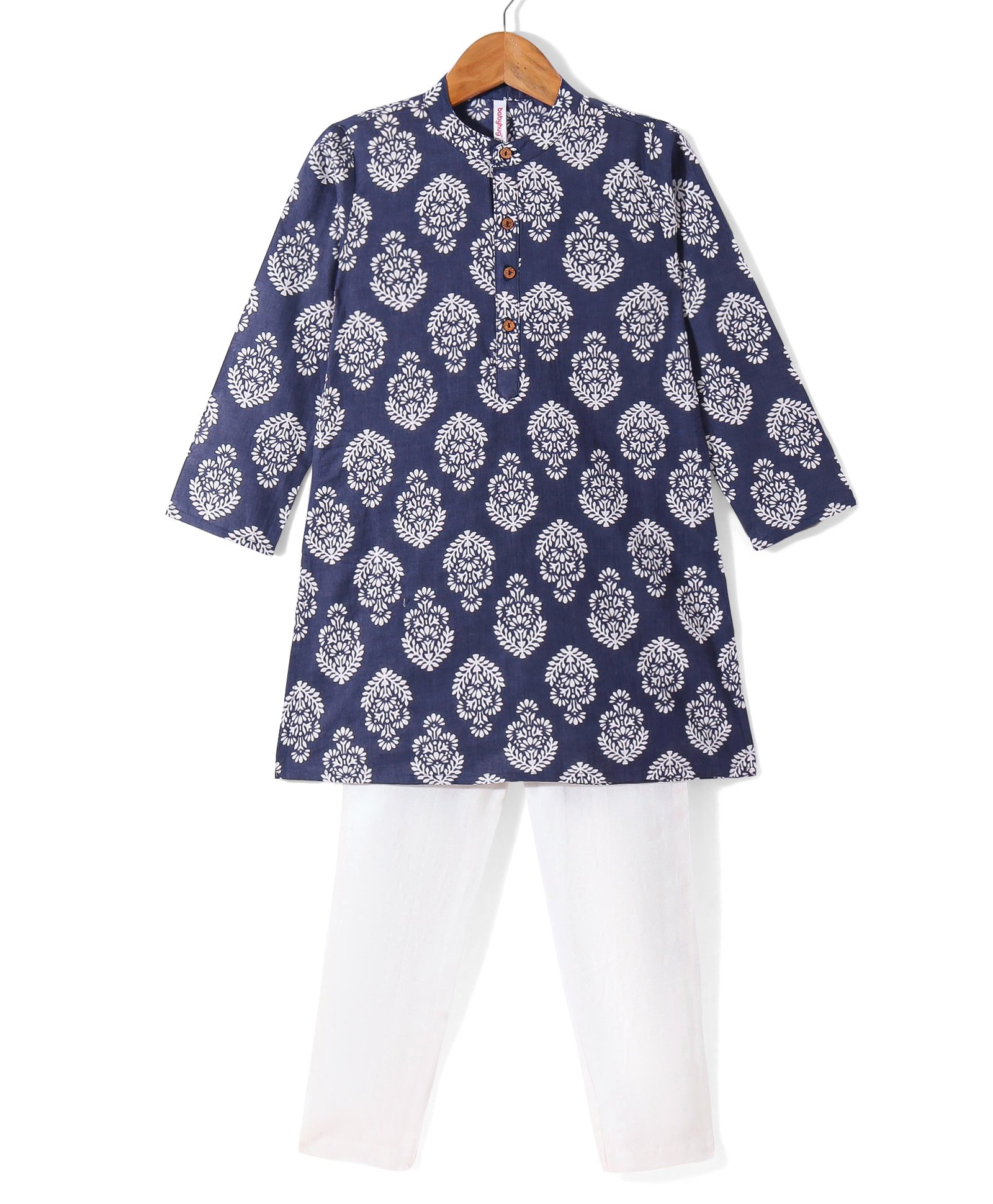 Babyhug 100% Cotton Woven Full Sleeves Floral Printed Kurta Pajama Set - Navy Blue-picture-18