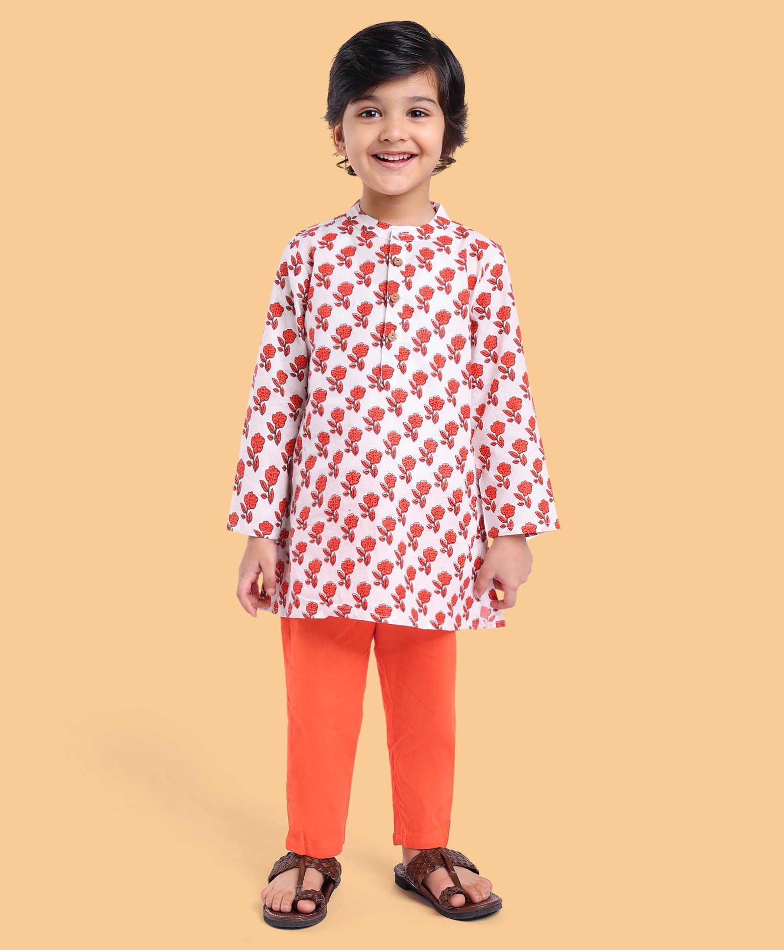 Babyhug Cotton Woven Full Sleeves Kurta Pyjama Set Floral Print - White-image-29