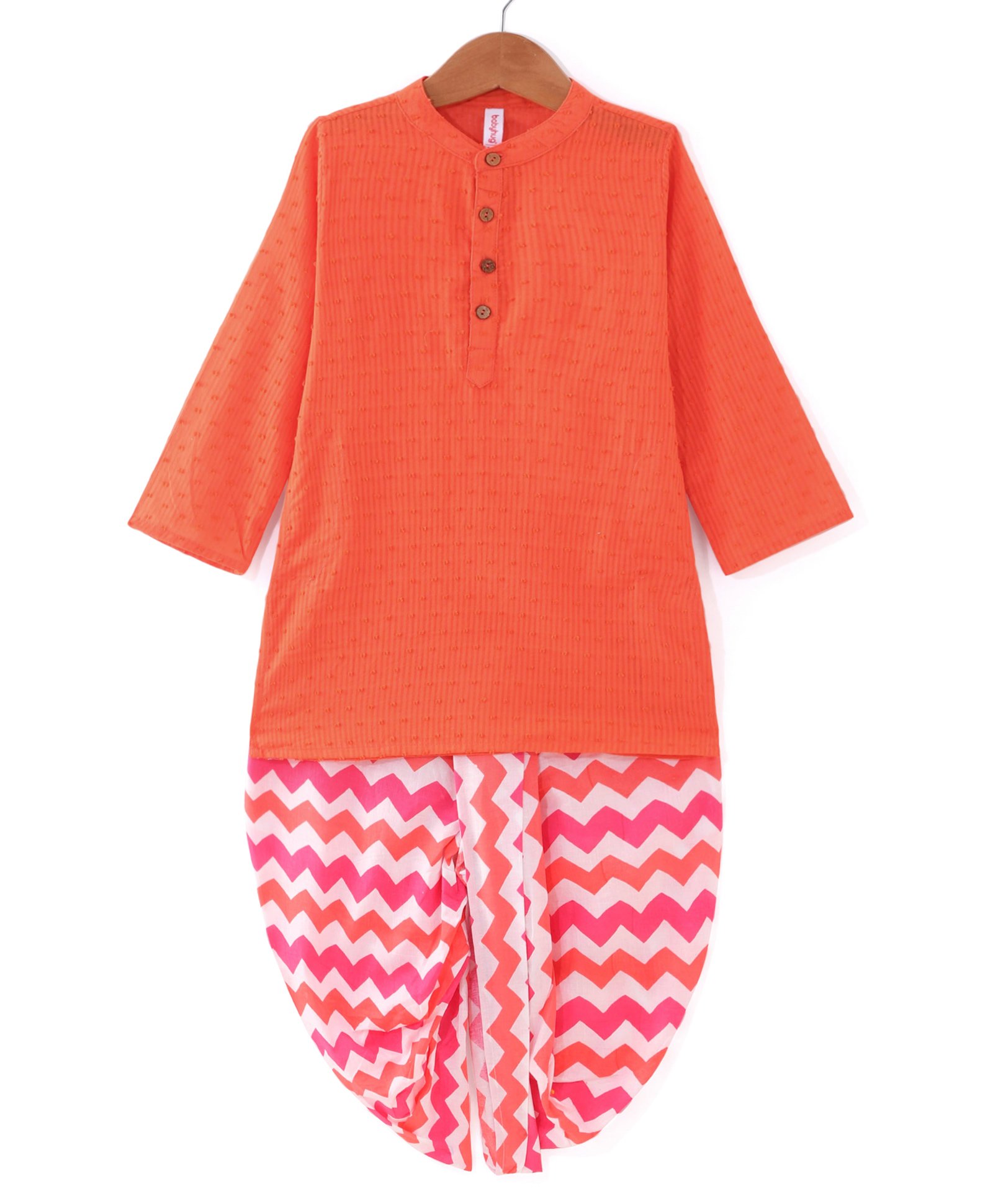 Babyhug Cotton Dobby Full Sleeves Kurta With Printed Dhoti Set - Orange-picture-28