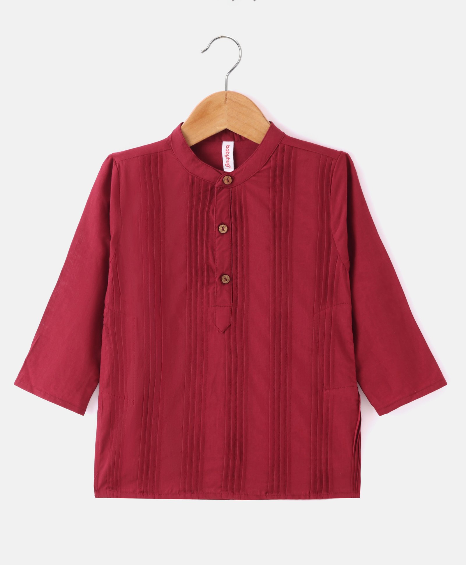 Babyhug Cotton Full Sleeves Front Pleated Kurta - Maroon-image-6